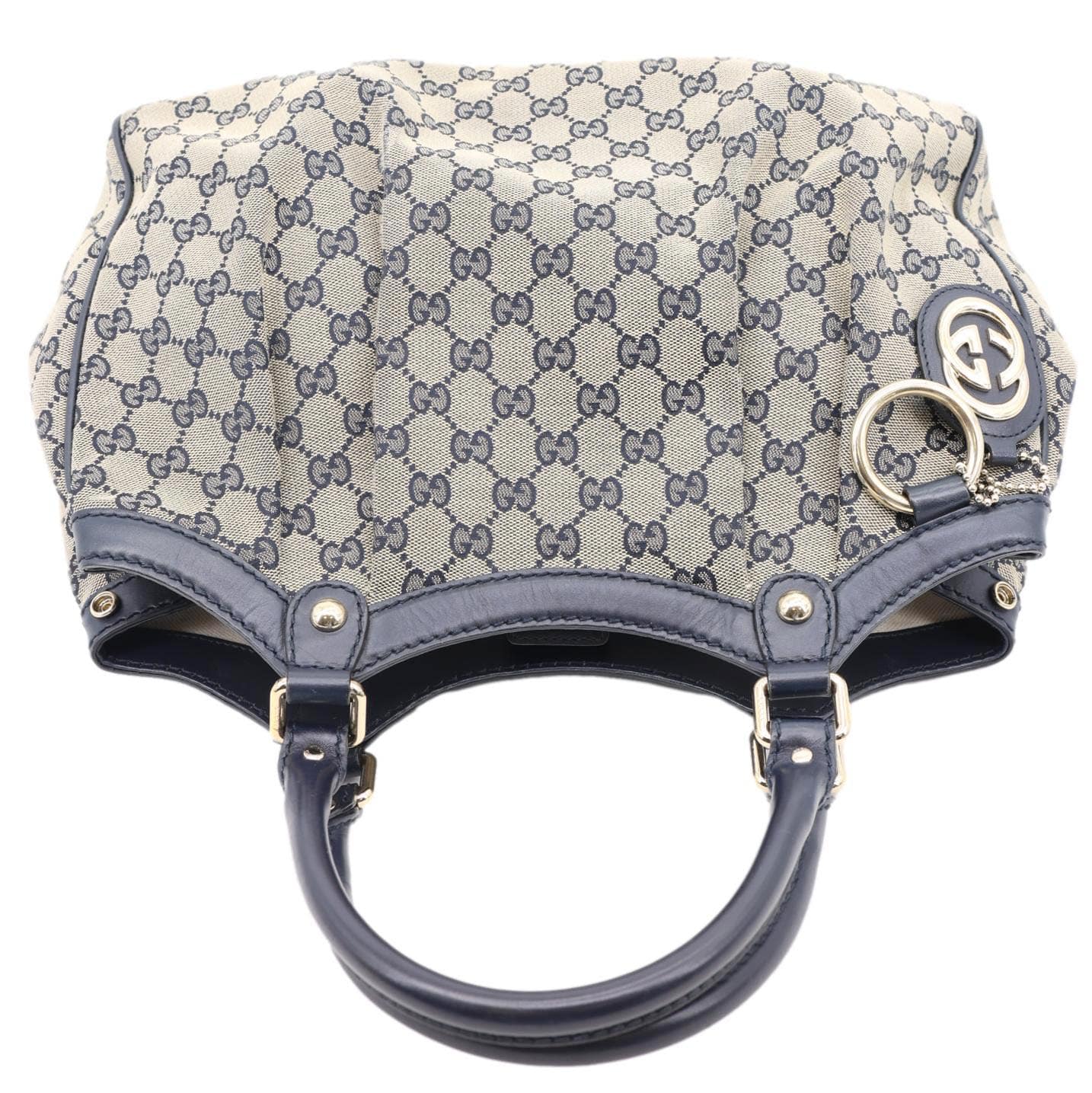 GUCCI Sukey Medium GG Canvas Tote Bag Navy Blue 211944
