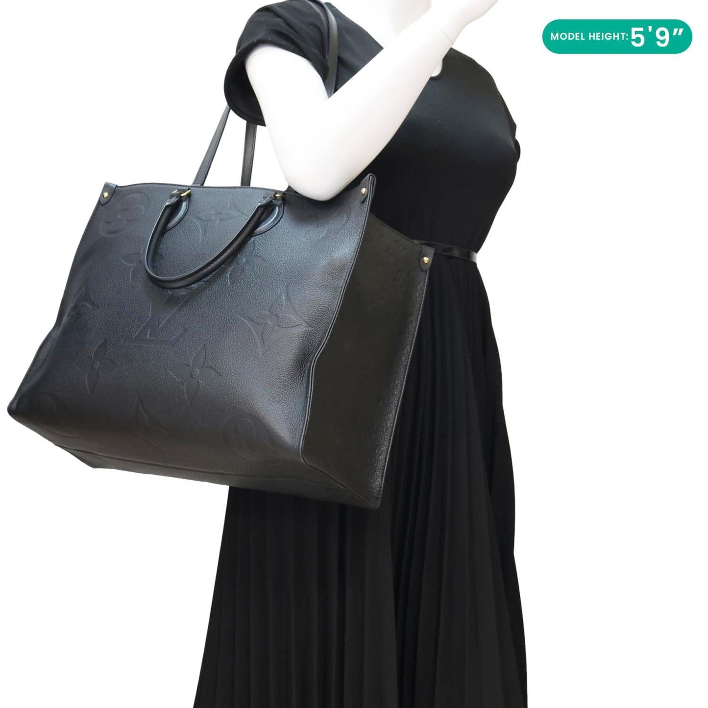 LOUIS VUITTON Onthego GM Monogram Empreinte Leather Tote Bag Black