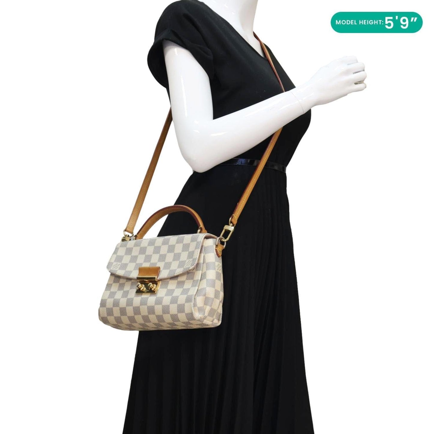 LOUIS VUITTON Croisette Damier Azur Satchel Crossbody Bag Rose Ballerine