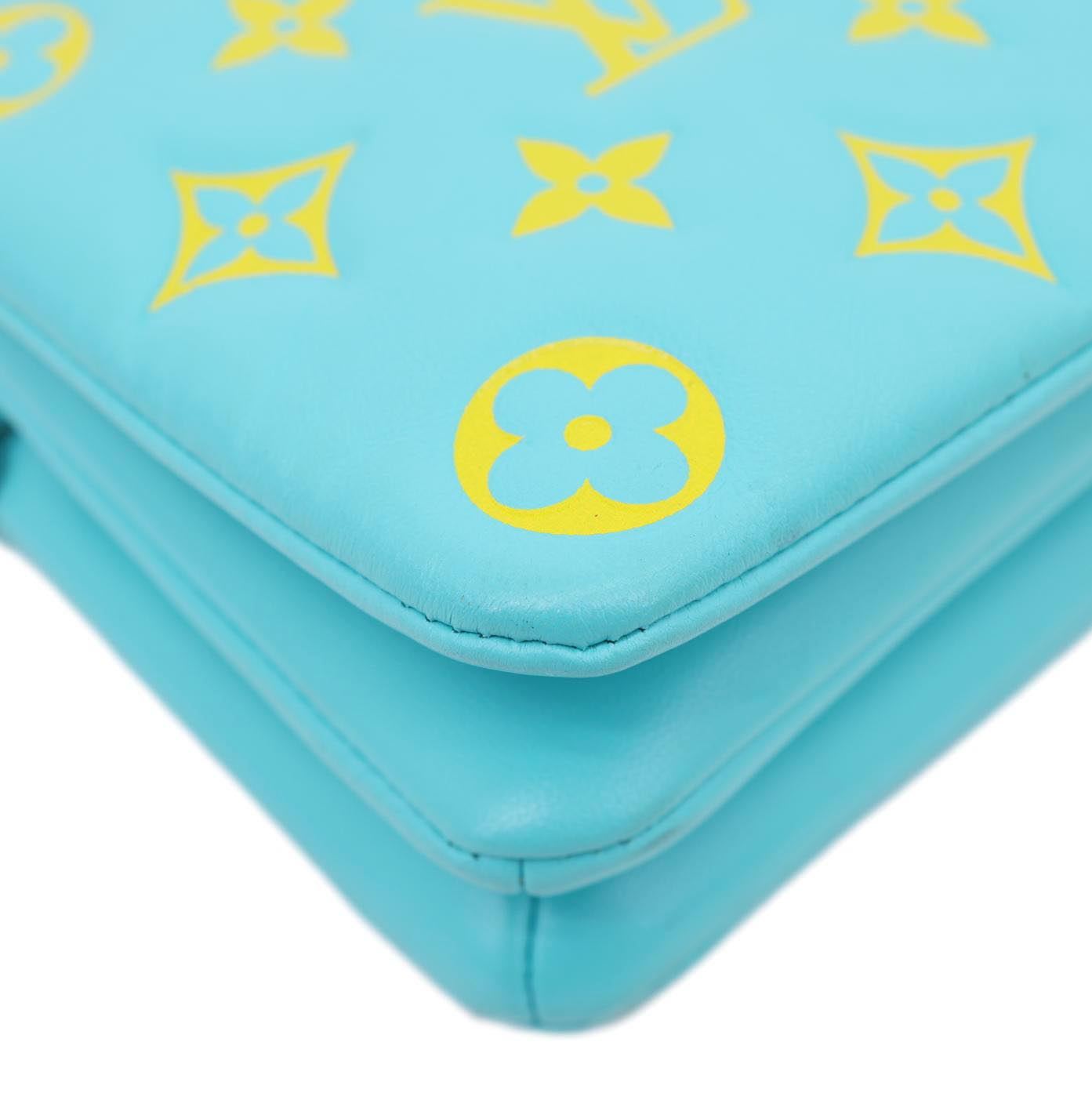 LOUIS VUITTON Coussin Pochette Monogram Embossed Leather Crossbody Bag Ice Blue