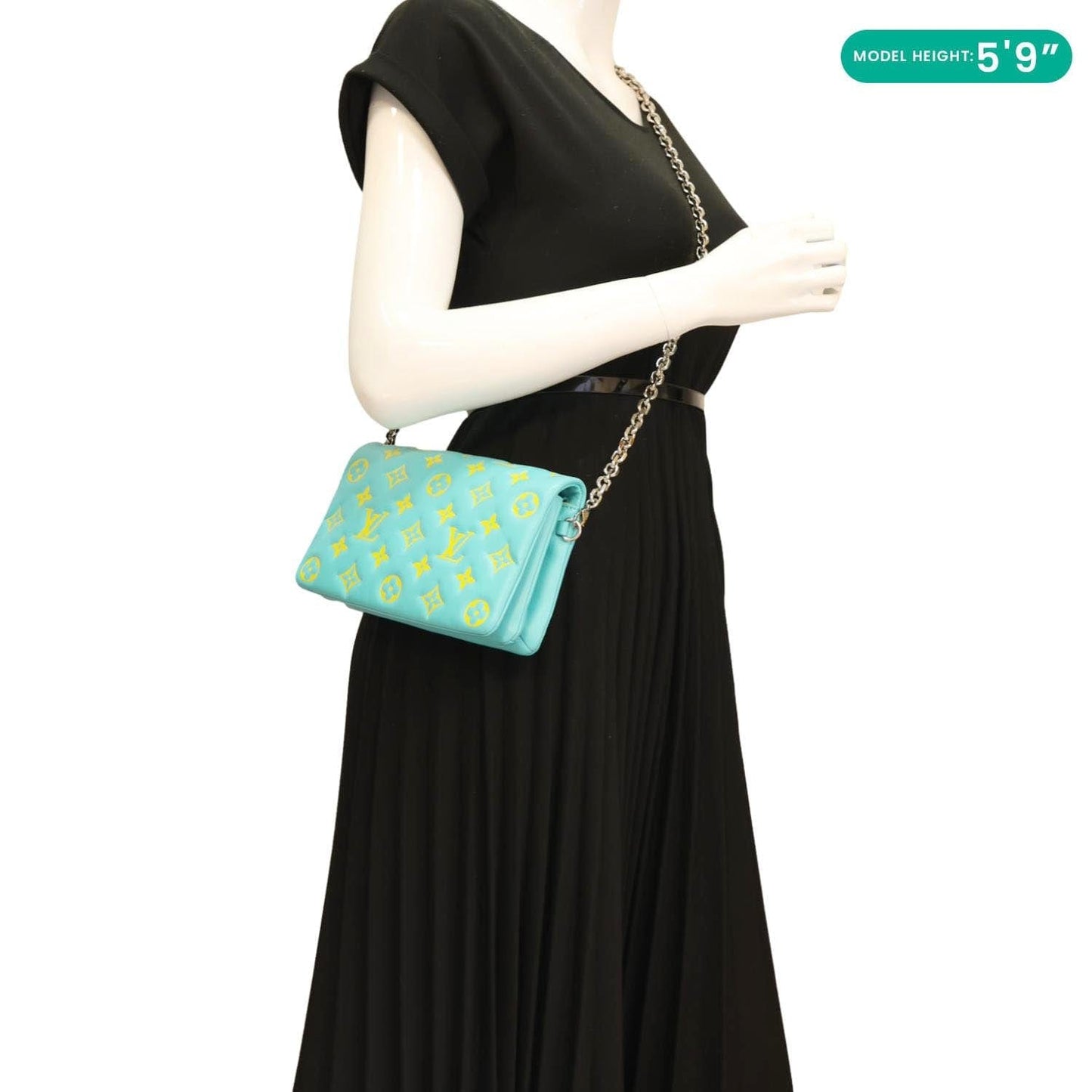 LOUIS VUITTON Coussin Pochette Monogram Embossed Leather Crossbody Bag Ice Blue