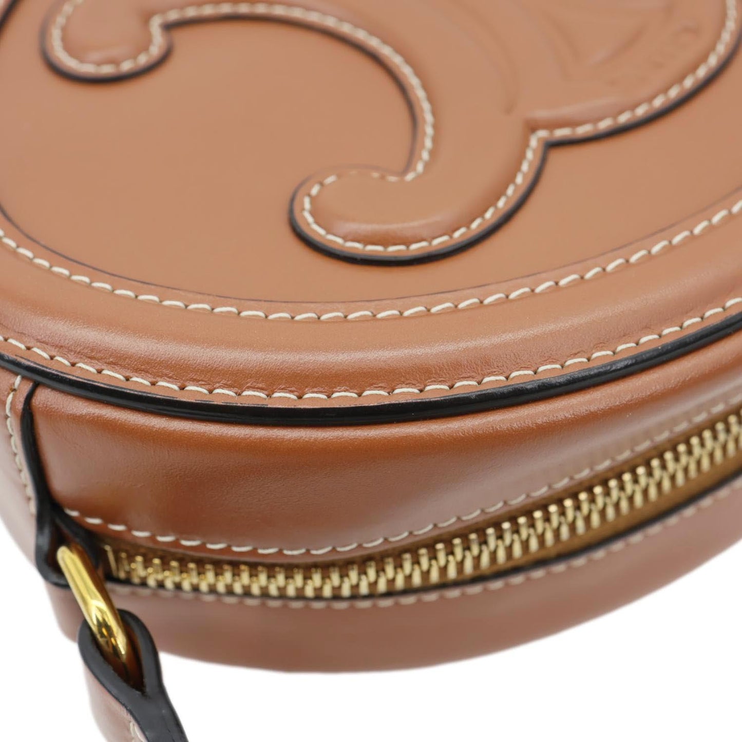 CELINE Triomphe Oval Calfskin Cuir Shoulder Bag Tan