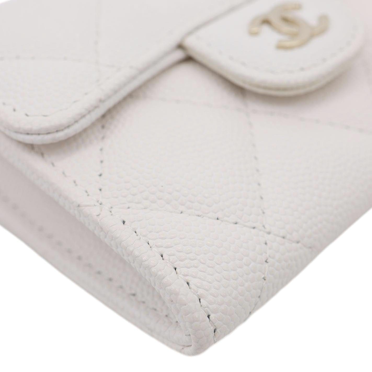CHANEL Classic Flap Small Caviar Quilted Leather Chain Wallet  White