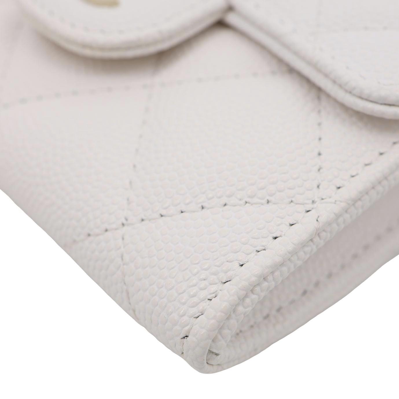 CHANEL Classic Flap Small Caviar Quilted Leather Chain Wallet  White