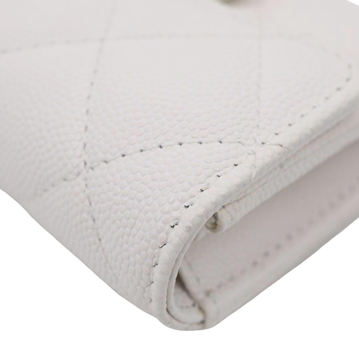CHANEL Classic Flap Small Caviar Quilted Leather Chain Wallet  White
