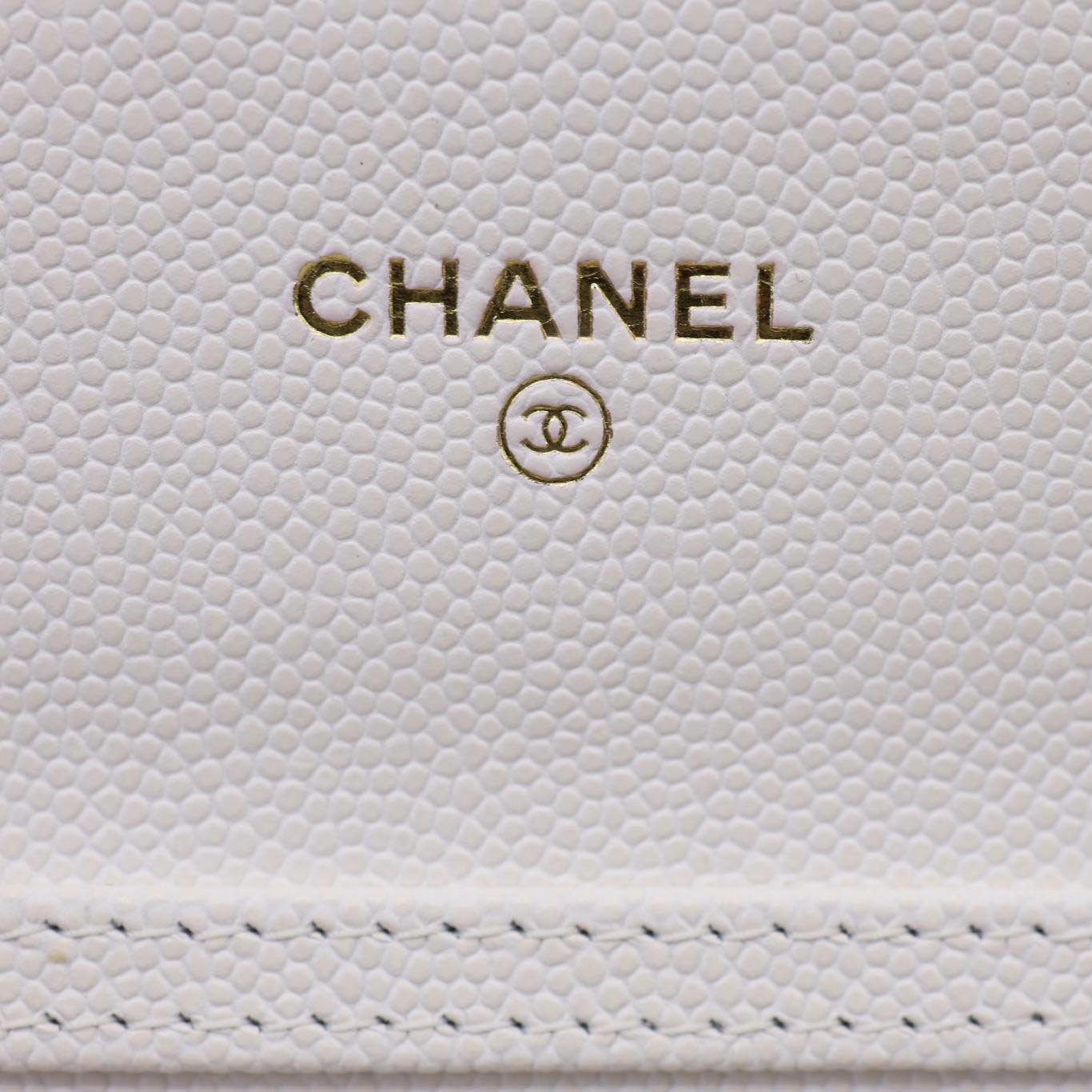 CHANEL Classic Flap Small Caviar Quilted Leather Chain Wallet  White