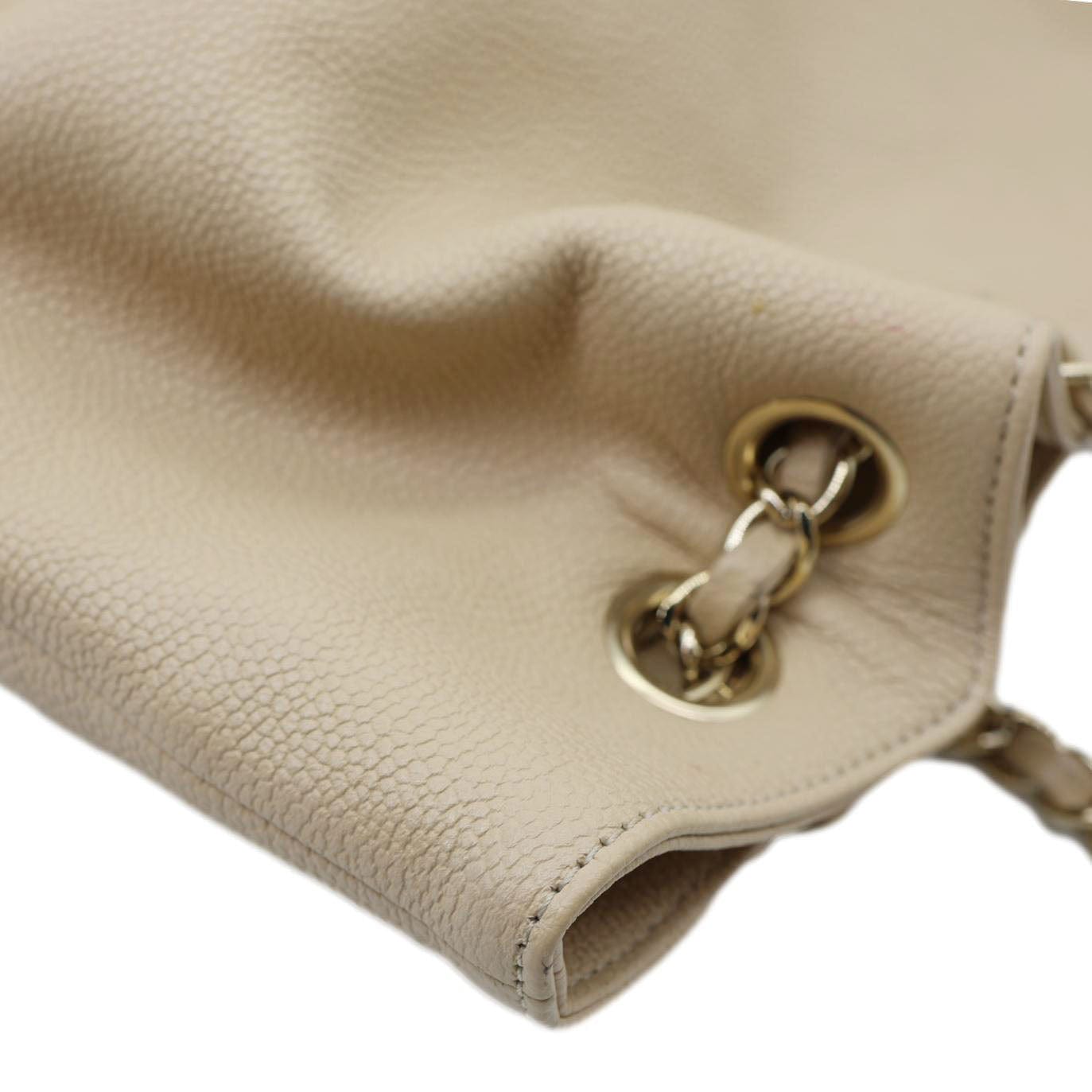 CHANEL Zip Carry Crumpled Grained Calfskin leather Shopping Tote Bag Beige