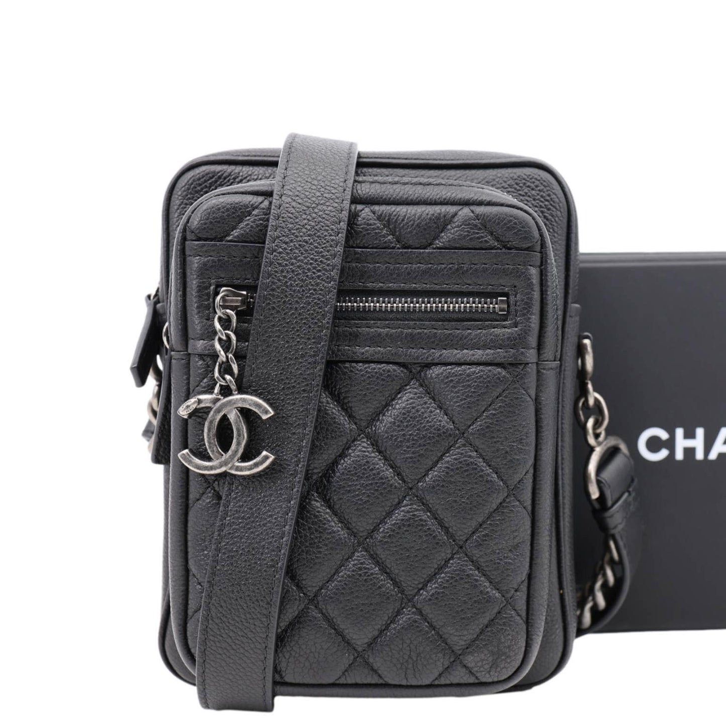 CHANEL Casual Rock Quilted Goatskin Leather Camera Crossbody Bag Black