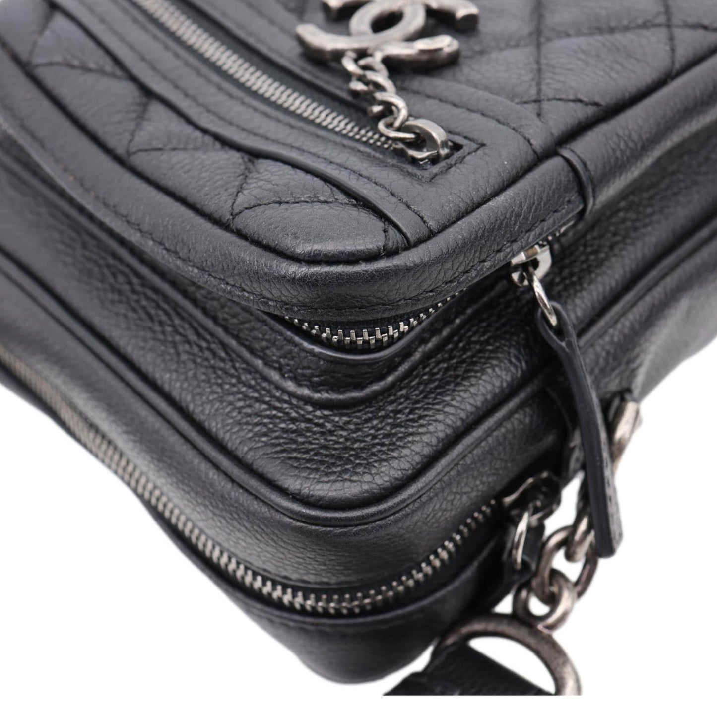 CHANEL Casual Rock Quilted Goatskin Leather Camera Crossbody Bag Black
