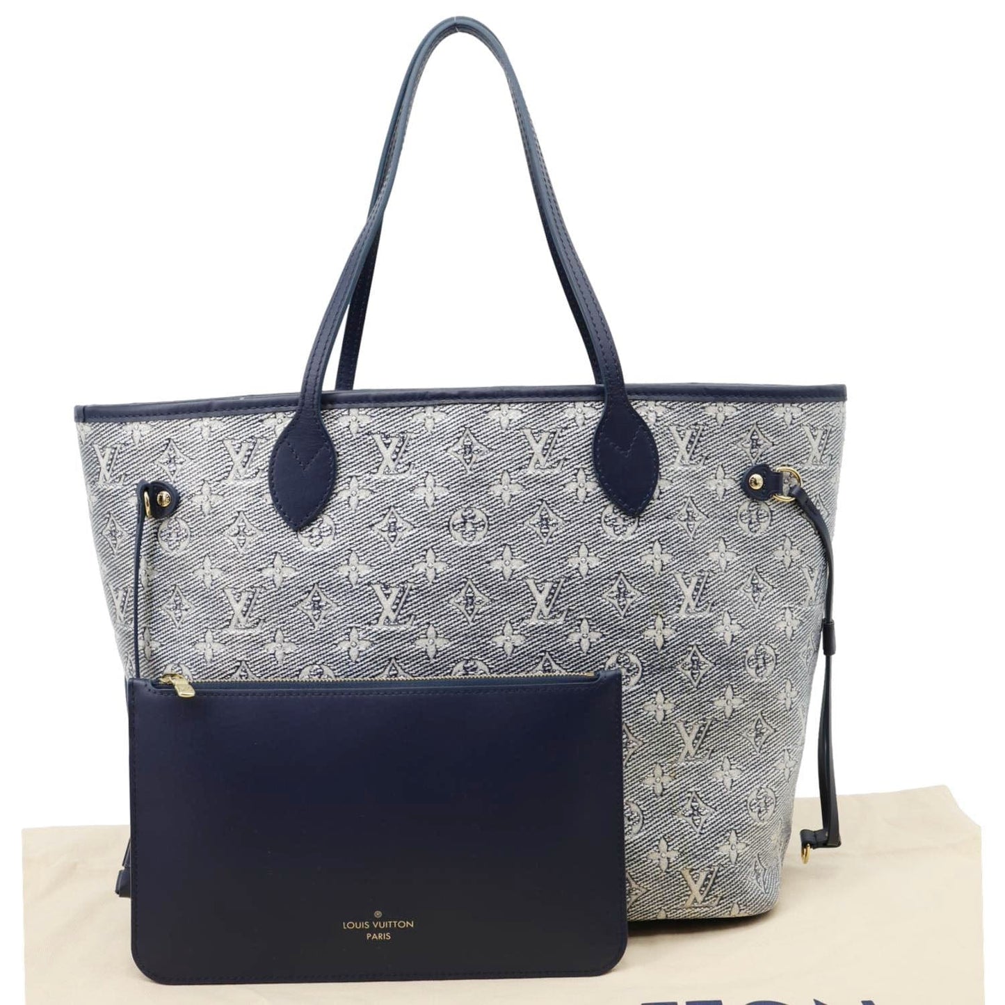 LOUIS VUITTON Neverfull MM Denim Monogram Jacquard  Tote Bag Grey