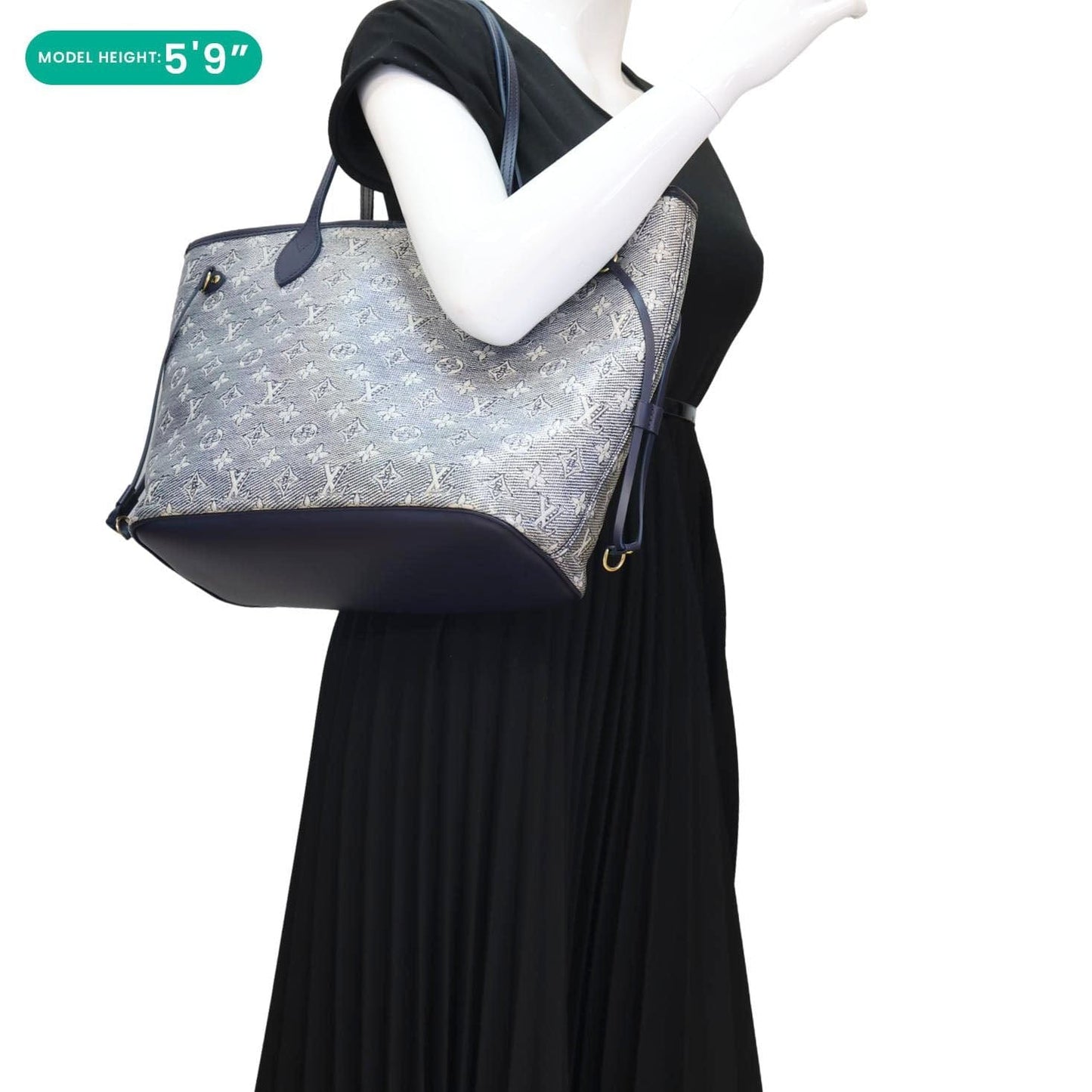 LOUIS VUITTON Neverfull MM Denim Monogram Jacquard  Tote Bag Grey