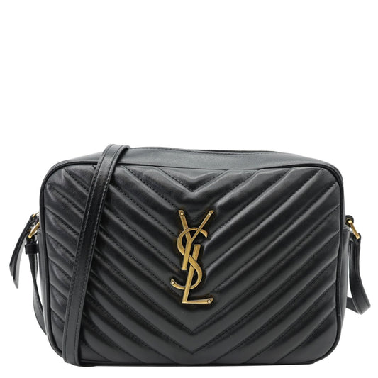 YVES SAINT LAURENT Lou Chevron Leather Camera Bag Black