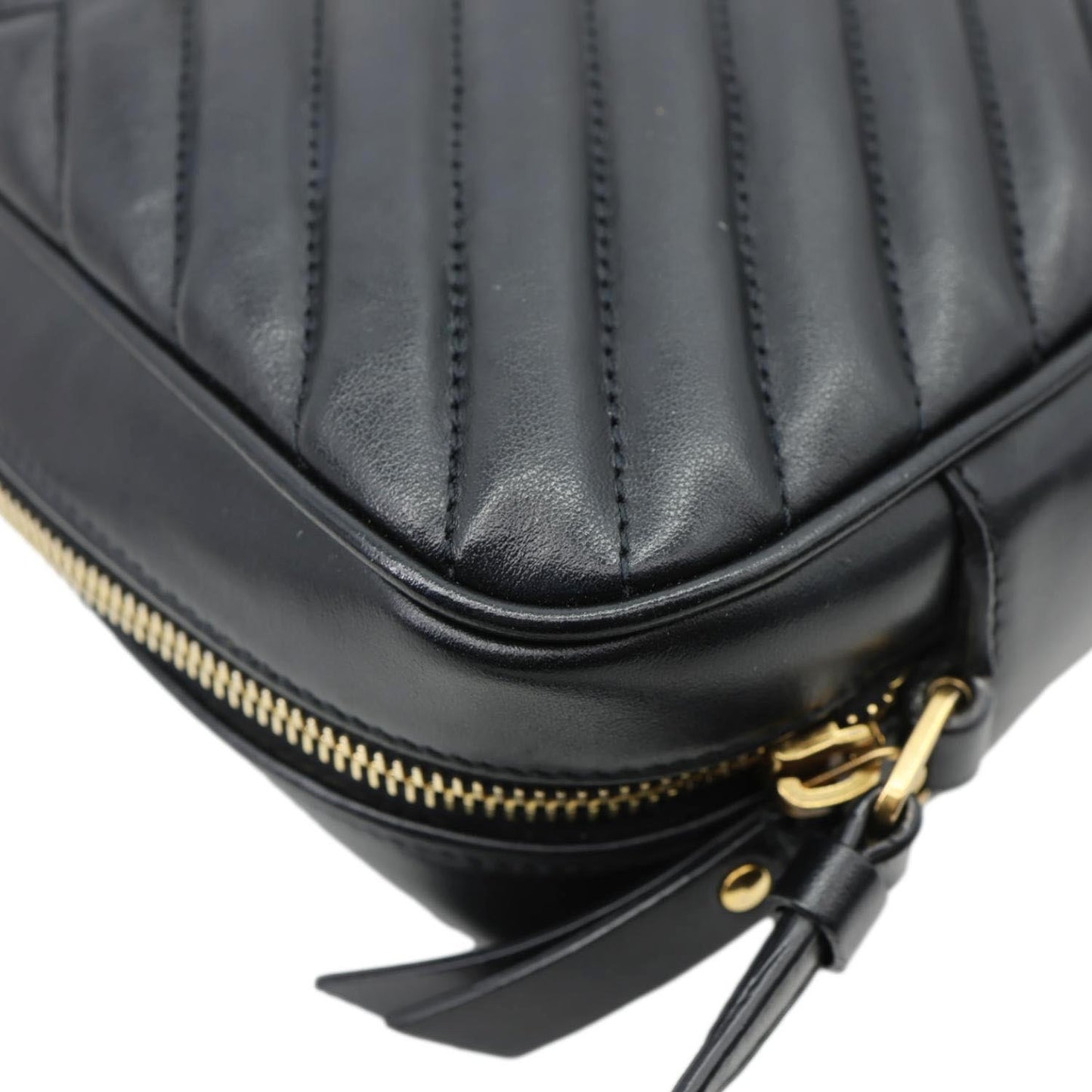 YVES SAINT LAURENT Lou Chevron Leather Camera Bag Black