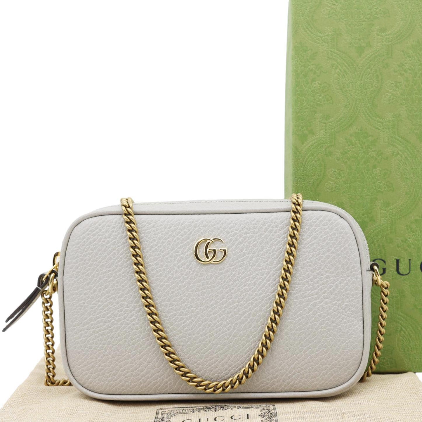GUCCI GG Marmont Super Mini Calfskin Leather Camera Shoulder Bag Grey 772759