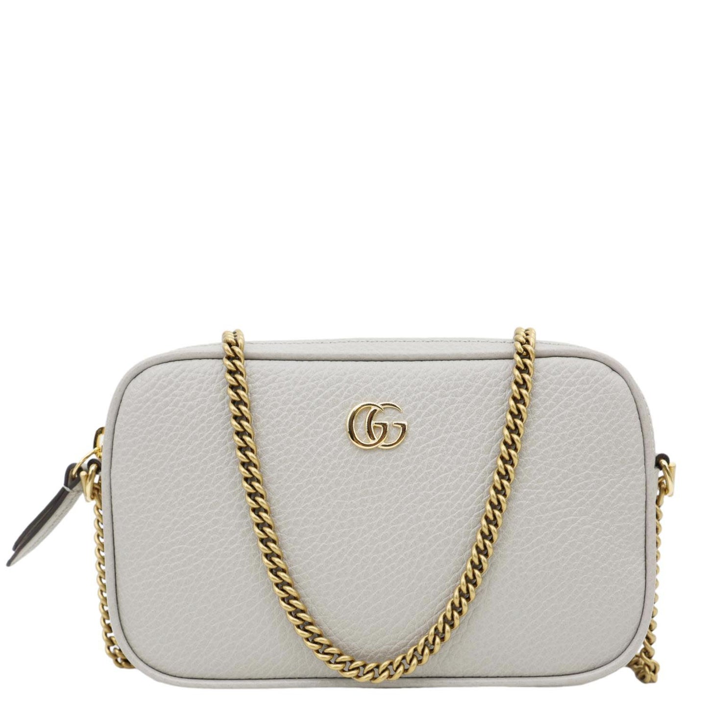 GUCCI GG Marmont Super Mini Calfskin Leather Camera Shoulder Bag Grey 772759