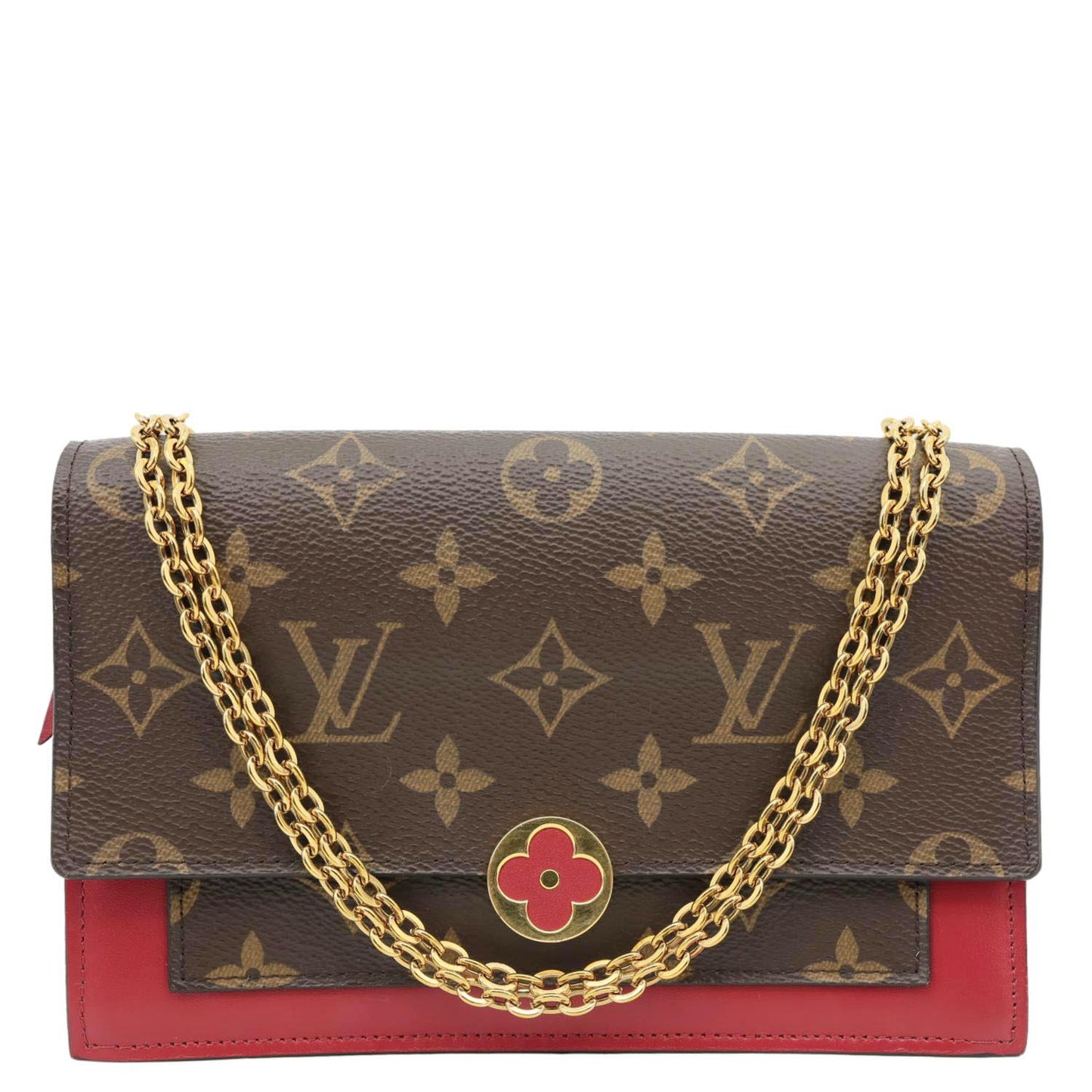 LOUIS VUITTON Flore Monogram Canvas Chain Wallet Fuchsia