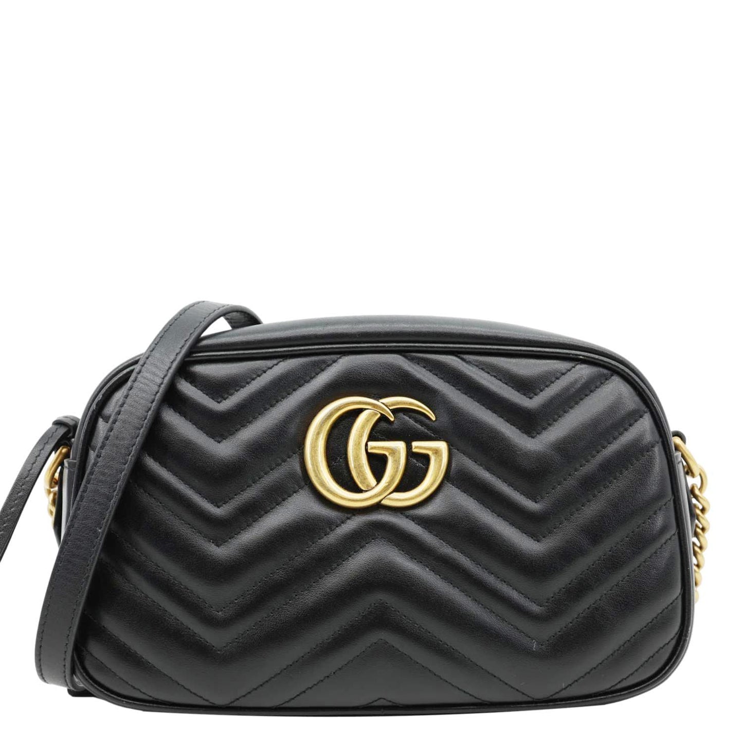 GUCCI GG Marmont Small Matelasse Chevron Leather Camera Bag Black 447632