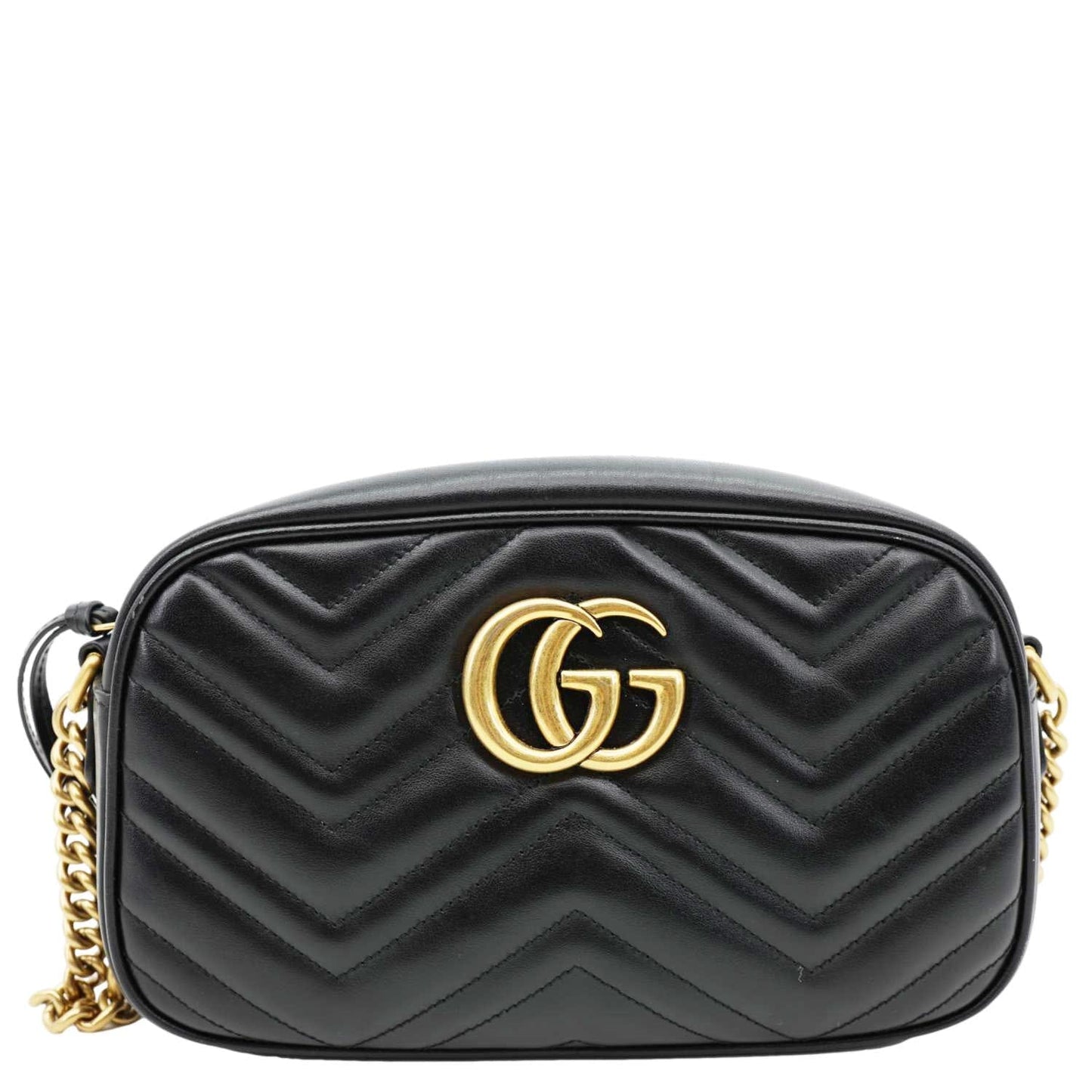 GUCCI GG Marmont Small Matelasse Chevron Leather Camera Bag Black 447632
