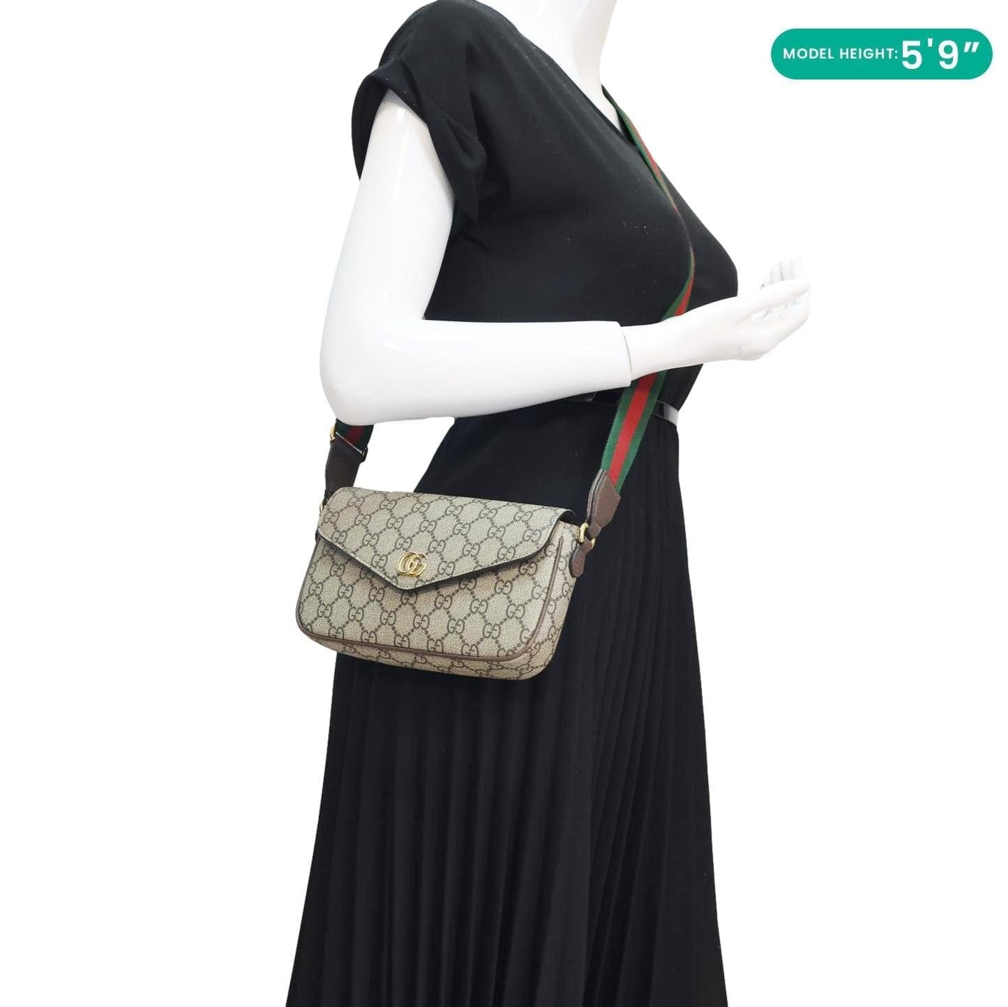 GUCCI Ophidia Envelope GG Supreme Canvas Web Shoulder Bag Beige 764961