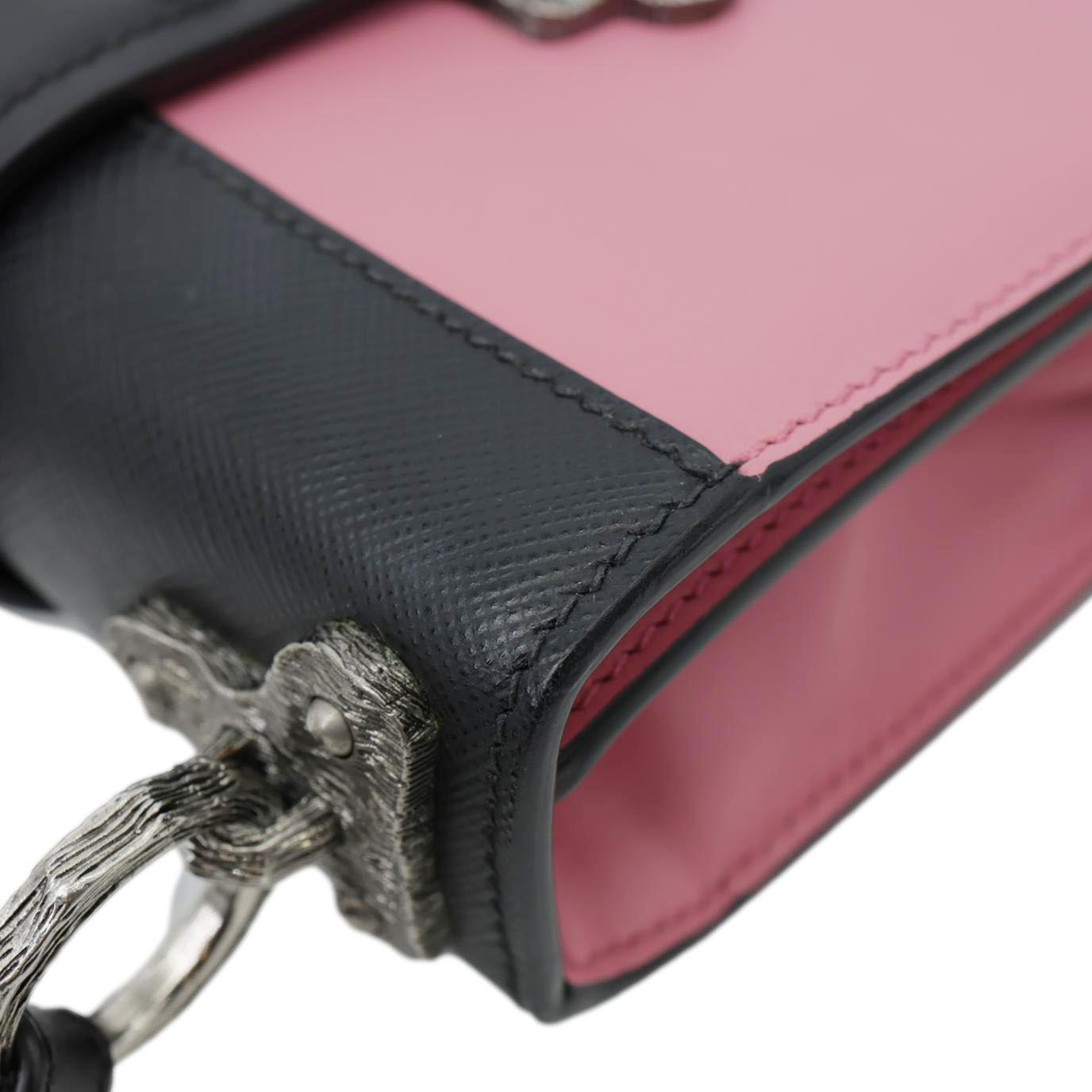 PRADA Cahier City Small Calf Saffiano Leather Chain Crossbody Bag Pink