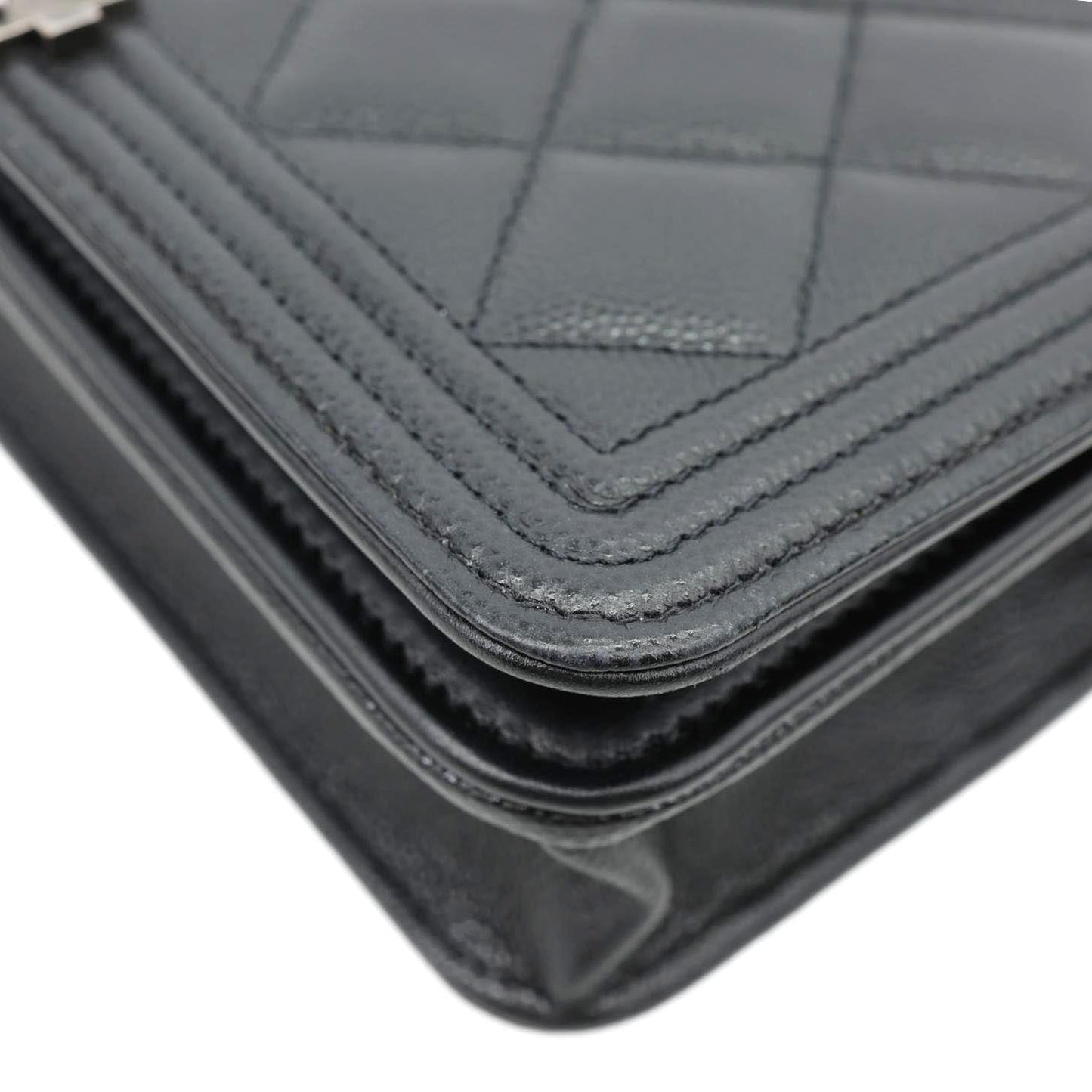 CHANEL Boy Quilted Caviar Leather Wallet On Chain Crossbody Bag Black