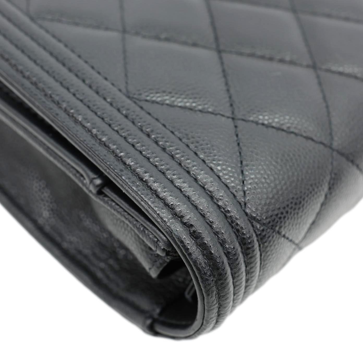 CHANEL Boy Quilted Caviar Leather Wallet On Chain Crossbody Bag Black