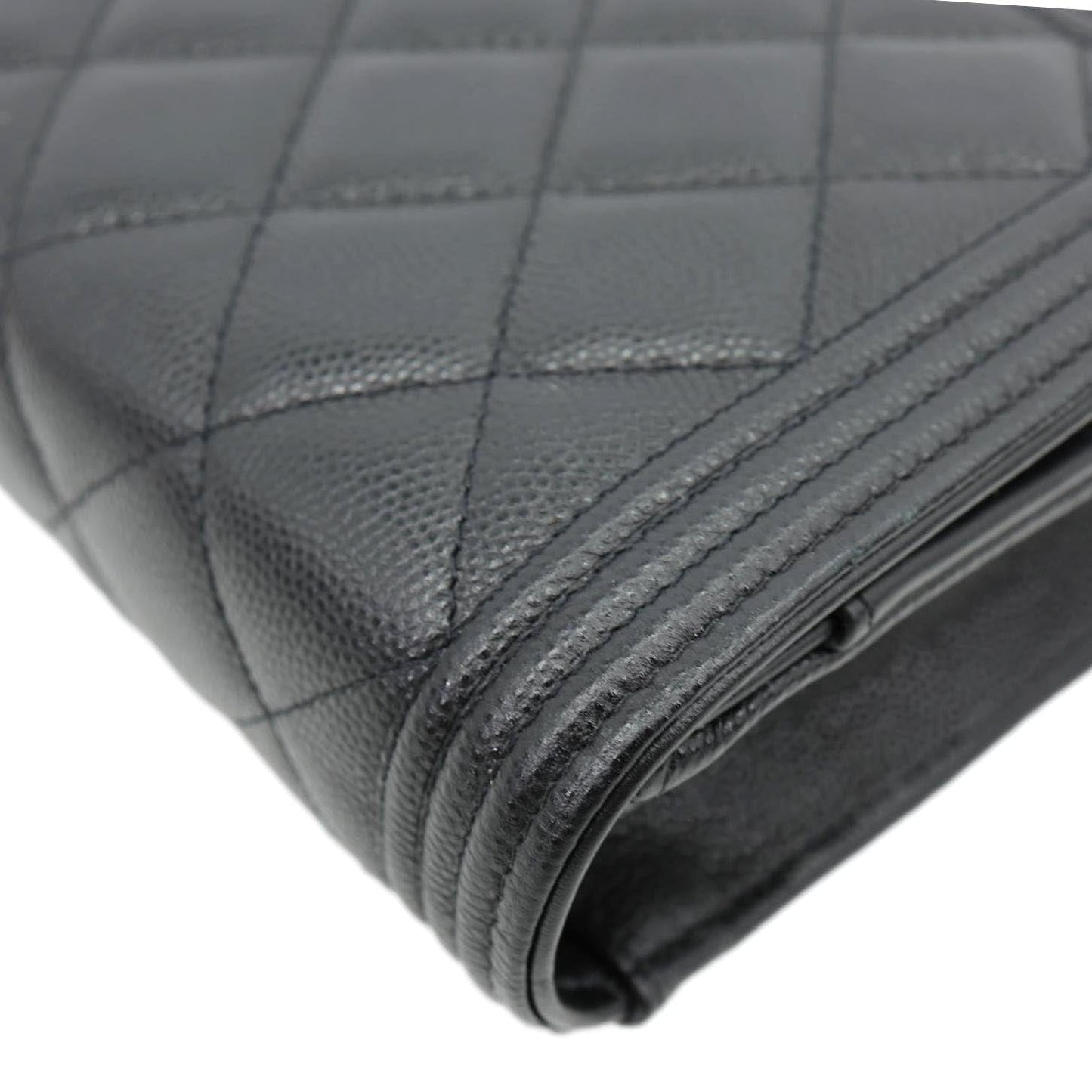 CHANEL Boy Quilted Caviar Leather Wallet On Chain Crossbody Bag Black