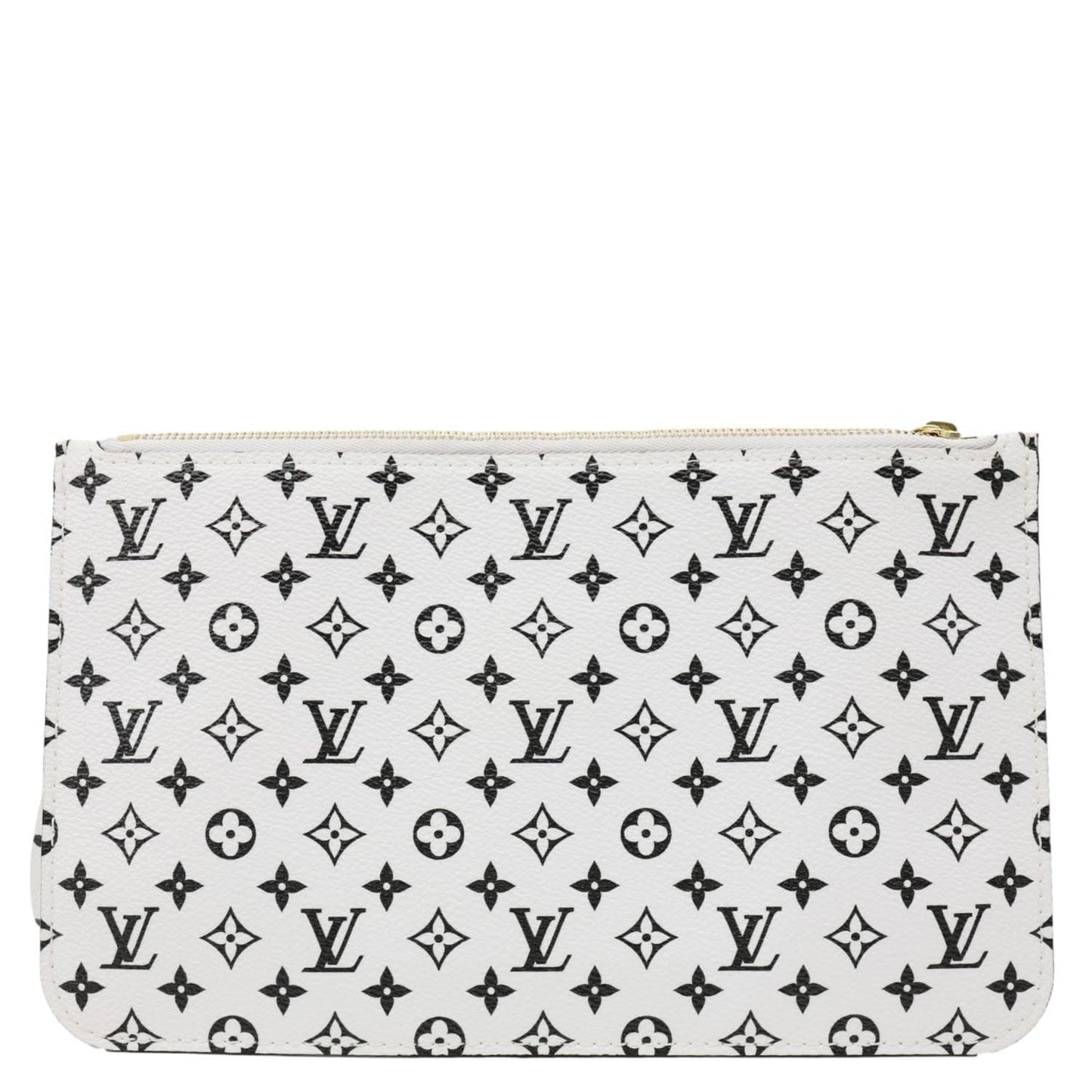 LOUIS VUITTON Neverfull MM Pochette Monogram Canvas Wristlet White