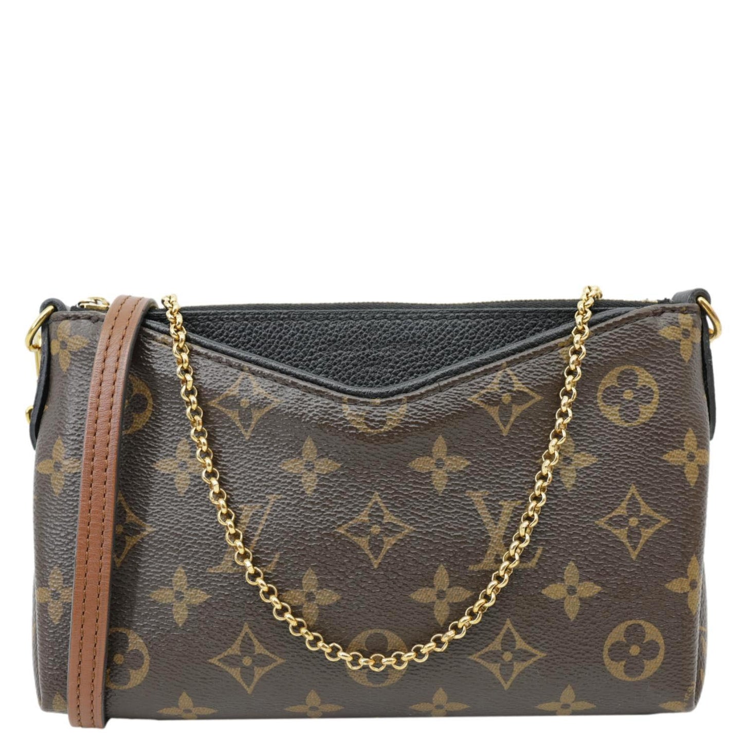 LOUIS VUITTON Pallas Monogram Canvas Clutch Crossbody Bag Black