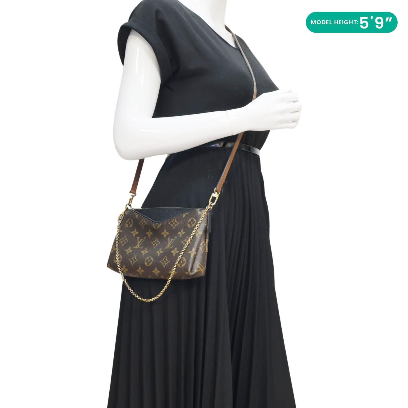 LOUIS VUITTON Pallas Monogram Canvas Clutch Crossbody Bag Black