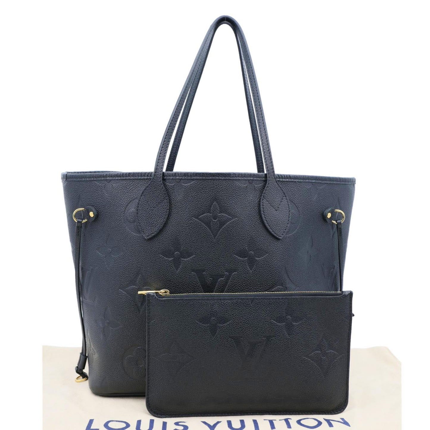 LOUIS VUITTON Neverfull MM Empreinte Leather Tote Shoulder Bag Black
