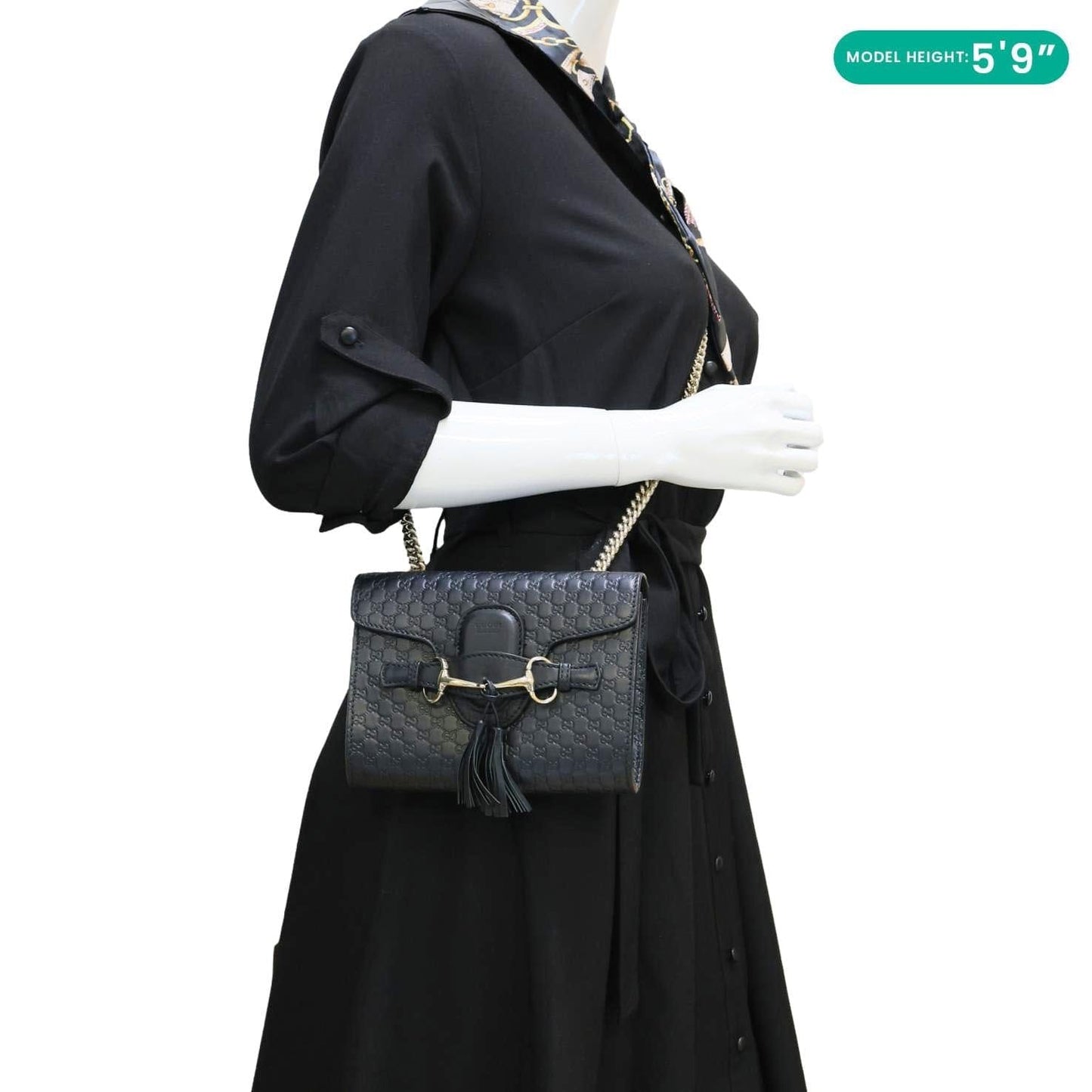 GUCCI Emily Mini GG Leather Chain Shoulder Bag Black 449636