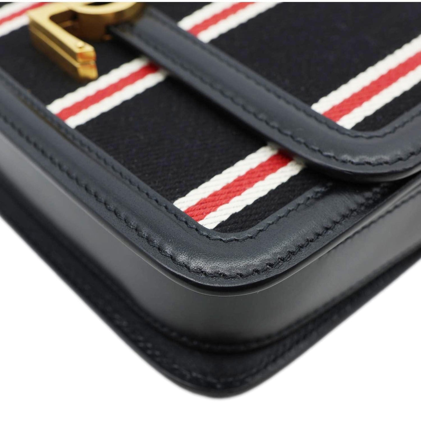 YVES SAINT LAURENT Solferino Striped Canvas Shoulder Bag Black