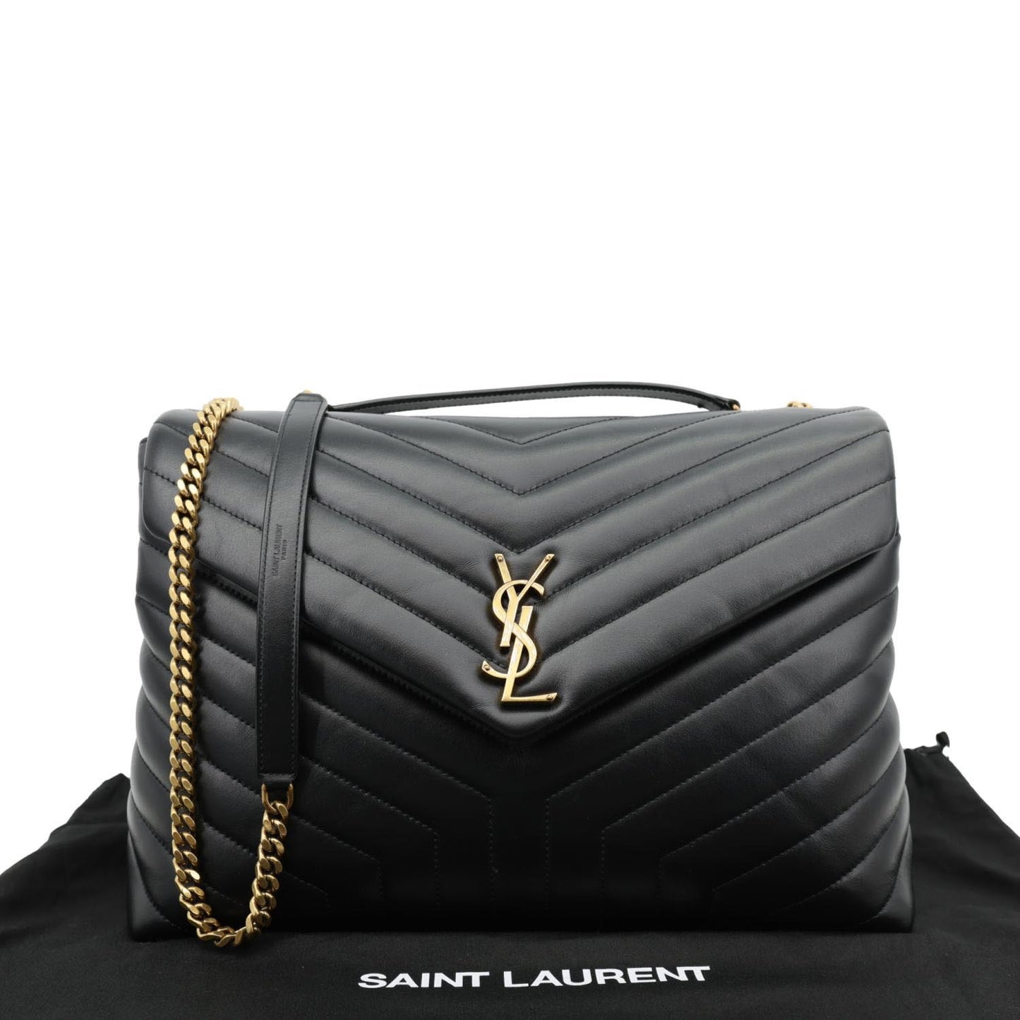YVES SAINT LAURENT Loulou Large Quilted Leather Crossbody Bag Black