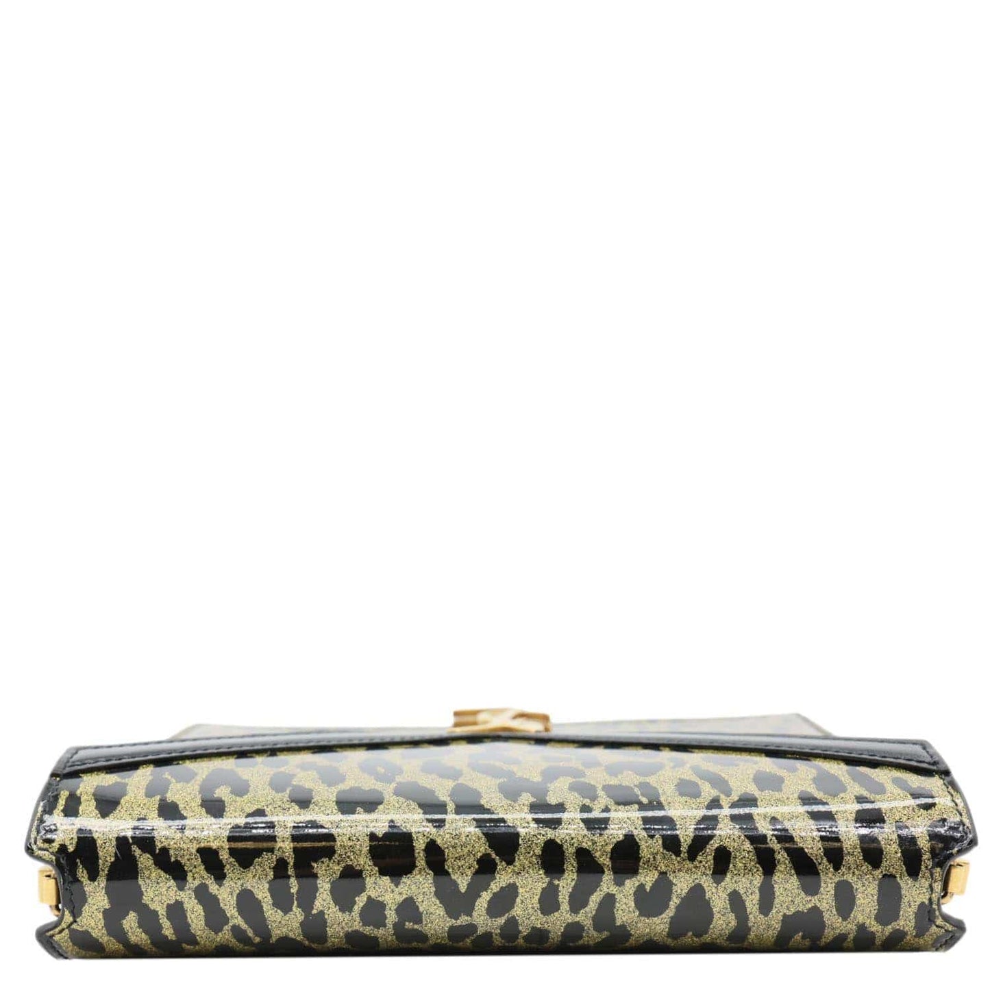 YVES SAINT LAURENT Cassandre Envelope Leopard Print Leather Chain Wallet Bag Gold