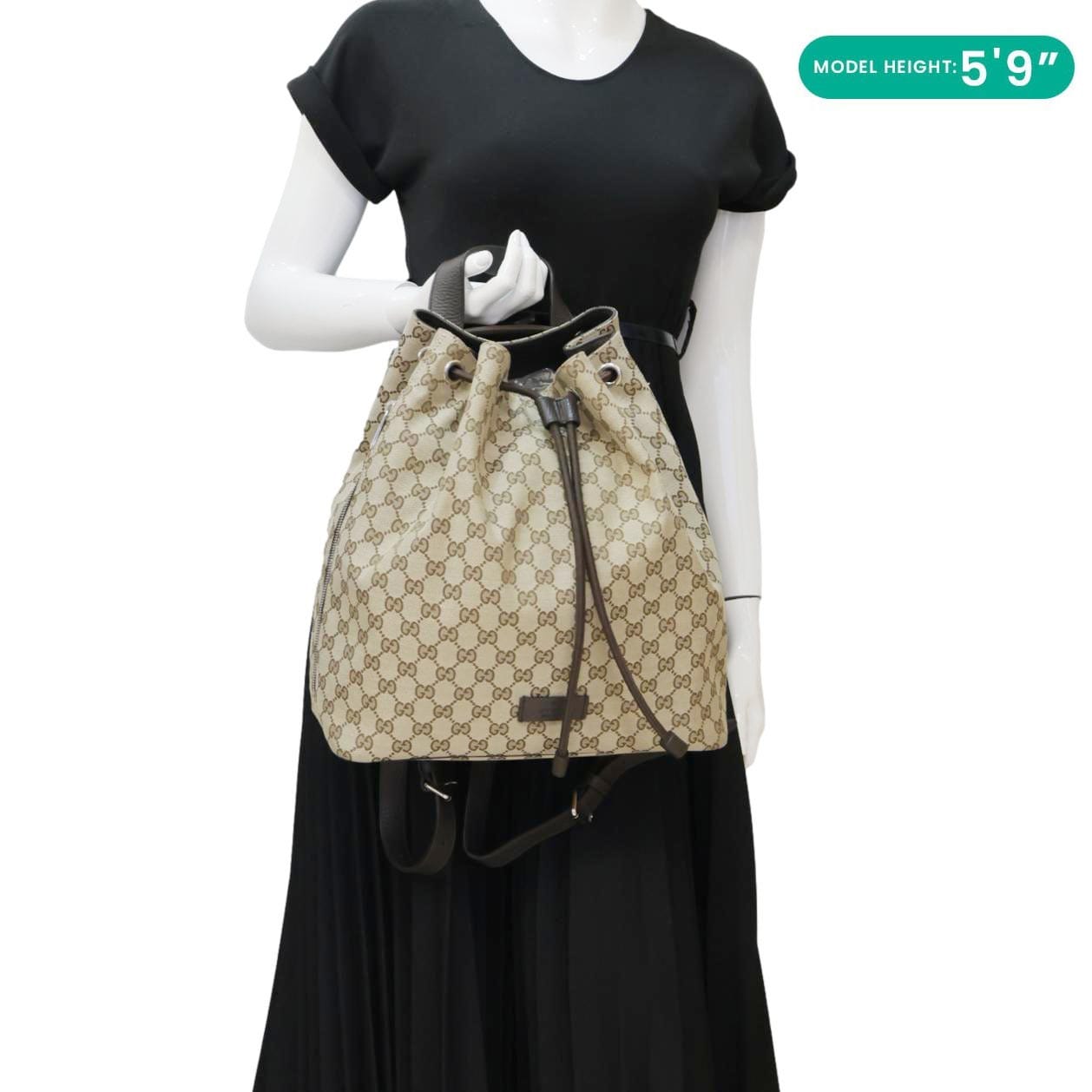 GUCCI Drawstring GG Canvas Backpack Bag Beige 449175