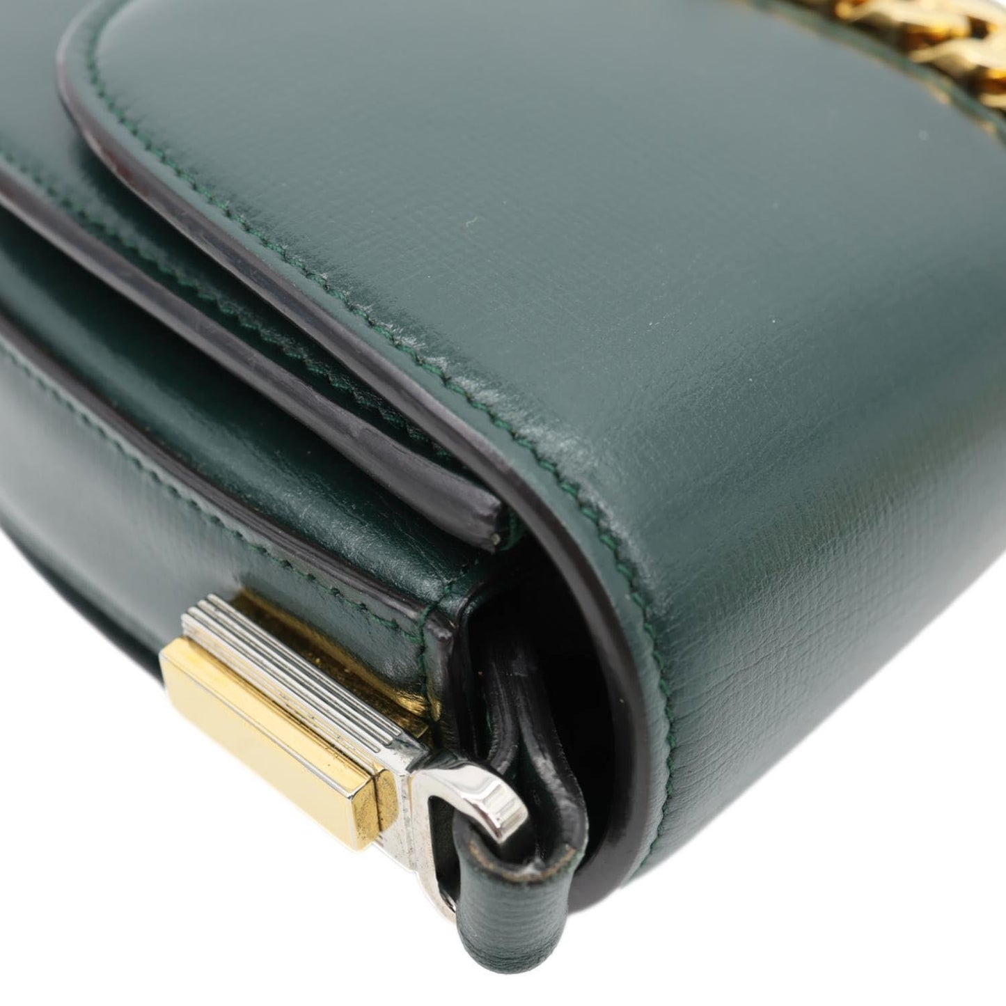 GUCCI Sylvie 1969 Mini Leather Shoulder Bag Green 615965