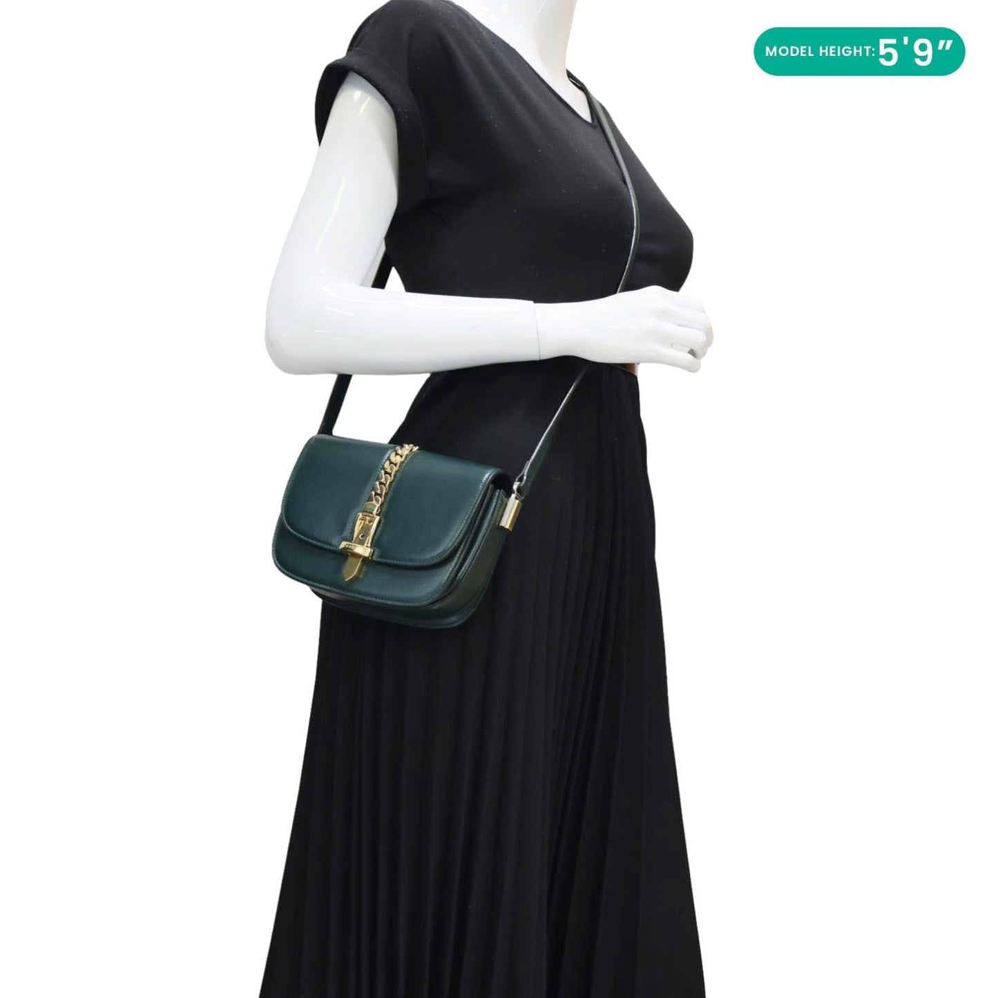 GUCCI Sylvie 1969 Mini Leather Shoulder Bag Green 615965
