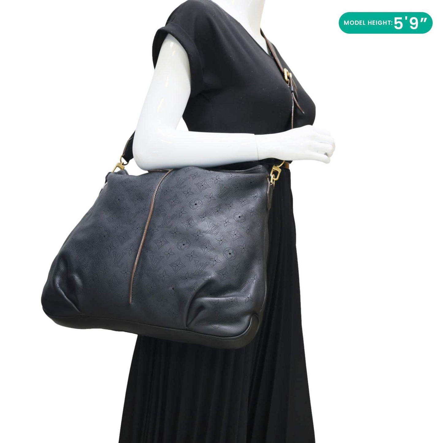 LOUIS VUITTON Selene MM Mahina Leather Tote Shoulder Bag Black
