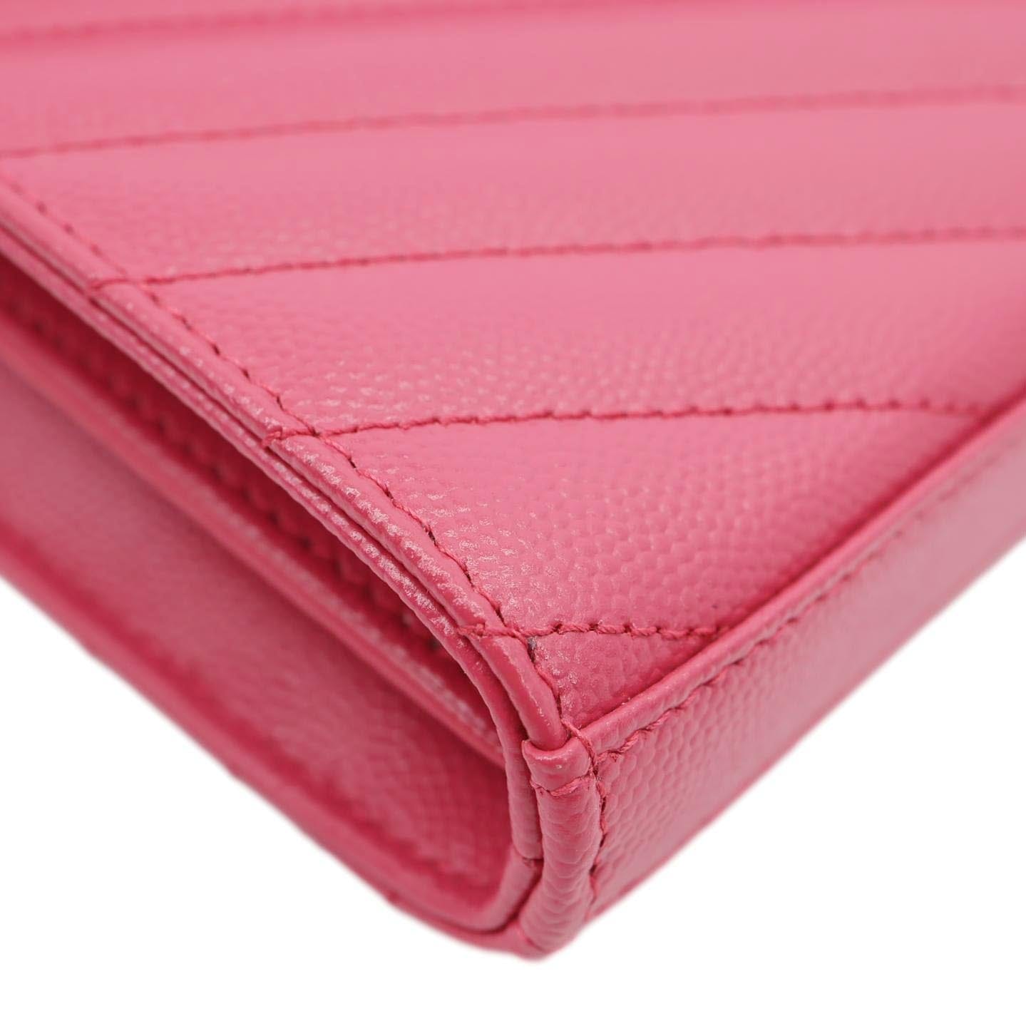 YVES SAINT LAURENT Cassandra Matelasse Grain De Poudre Chain Wallet Pink