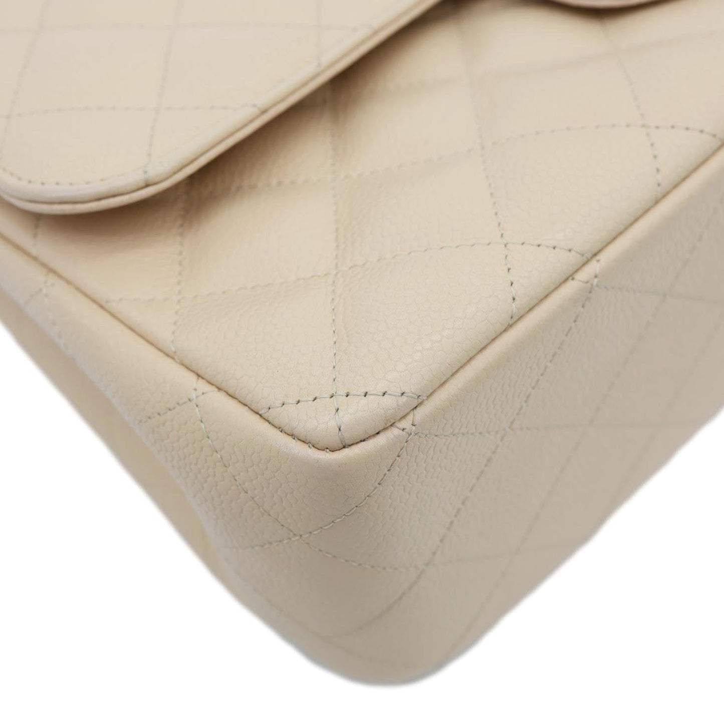 CHANEL Jumbo Classic Double Flap Caviar Leather Shoulder Bag Beige