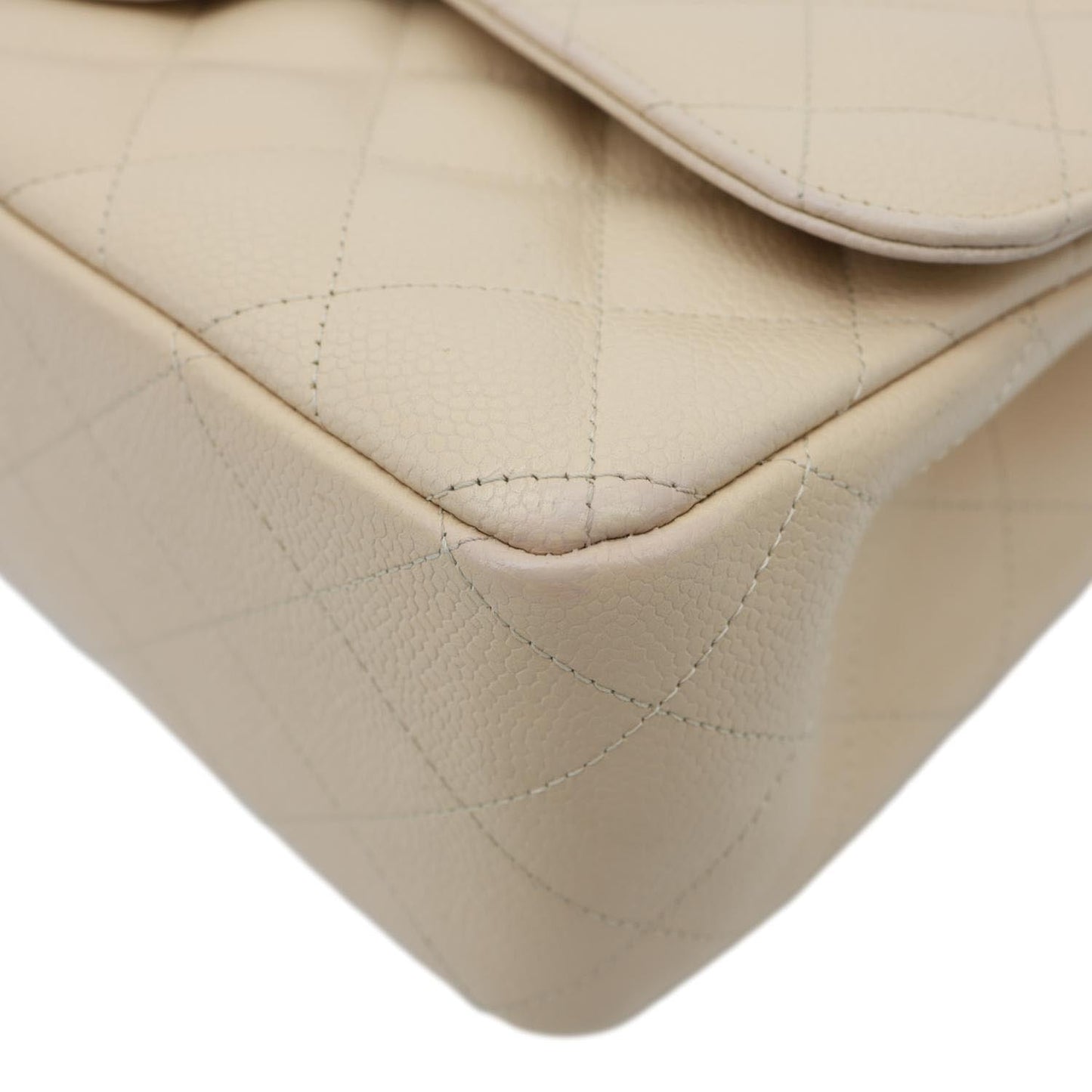 CHANEL Jumbo Classic Double Flap Caviar Leather Shoulder Bag Beige