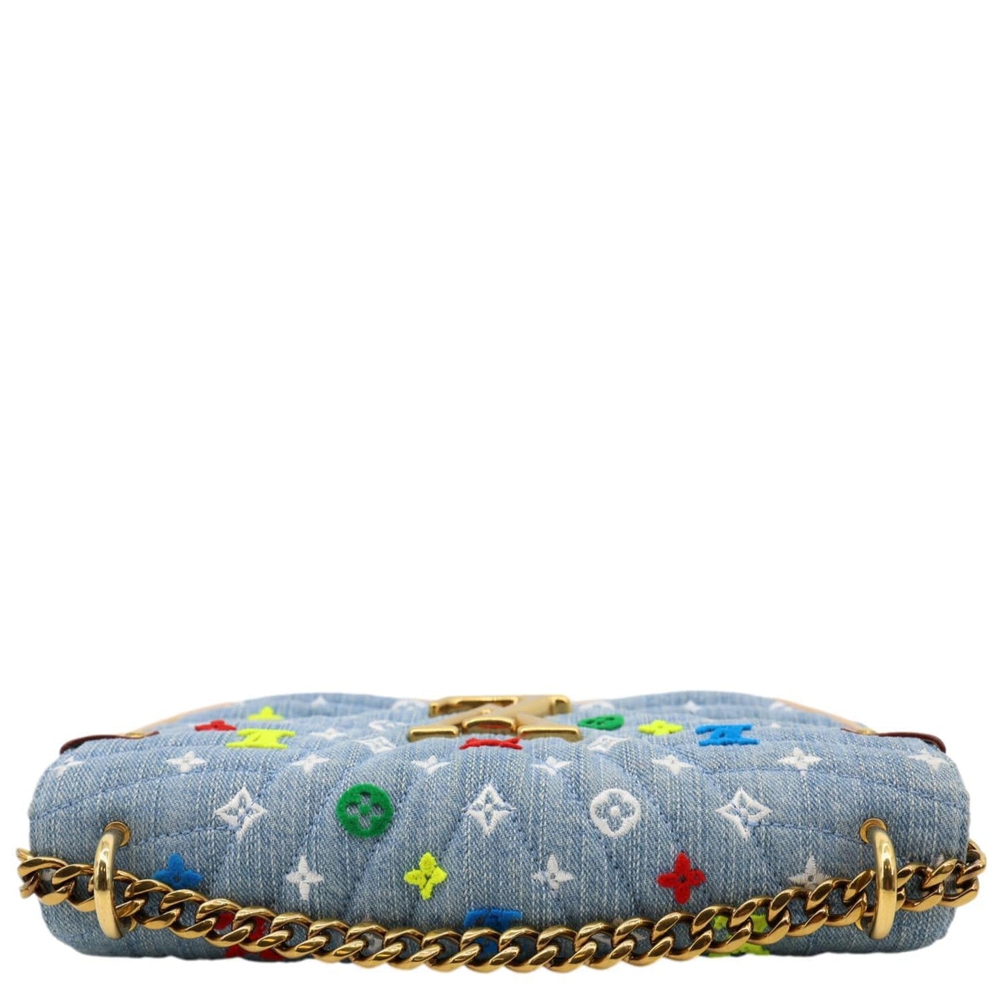 LOUIS VUITTON New Wave Embroidered Monogram Denim Chain Shoulder Bag Blue