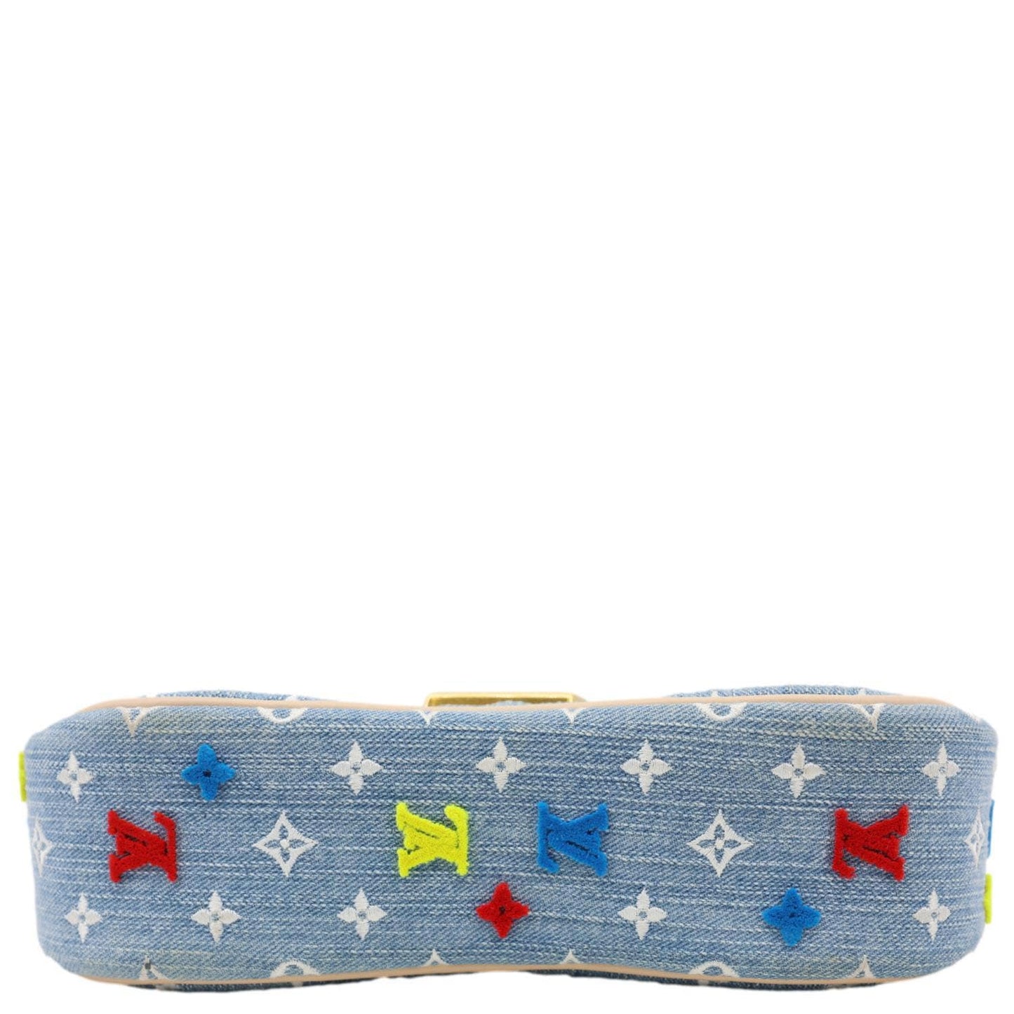 LOUIS VUITTON New Wave Embroidered Monogram Denim Chain Shoulder Bag Blue