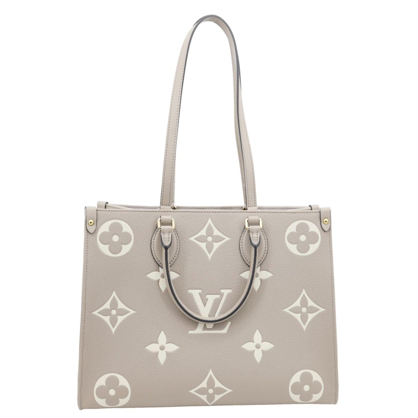 LOUIS VUITTON Onthego MM Giant Monogram Empreinte Leather Tote Bag Beige