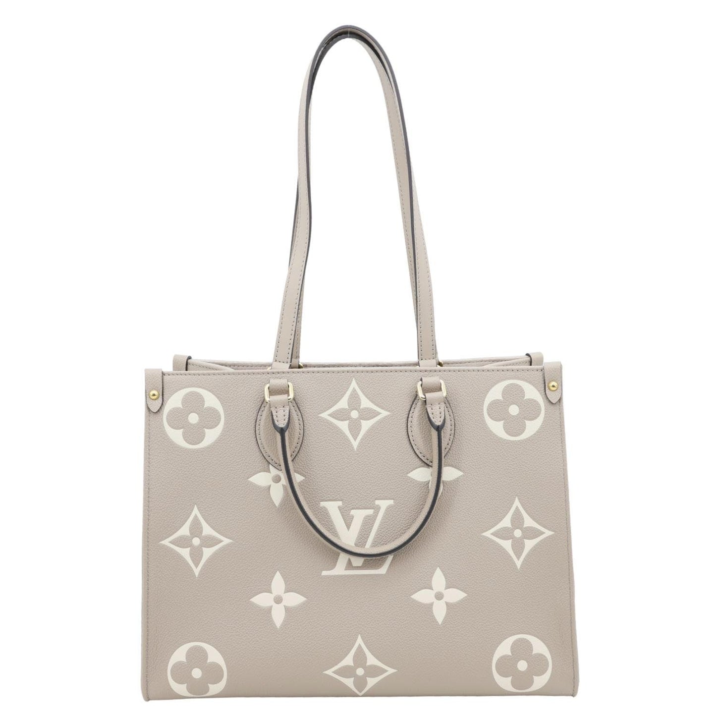 LOUIS VUITTON Onthego MM Giant Monogram Empreinte Leather Tote Bag Beige