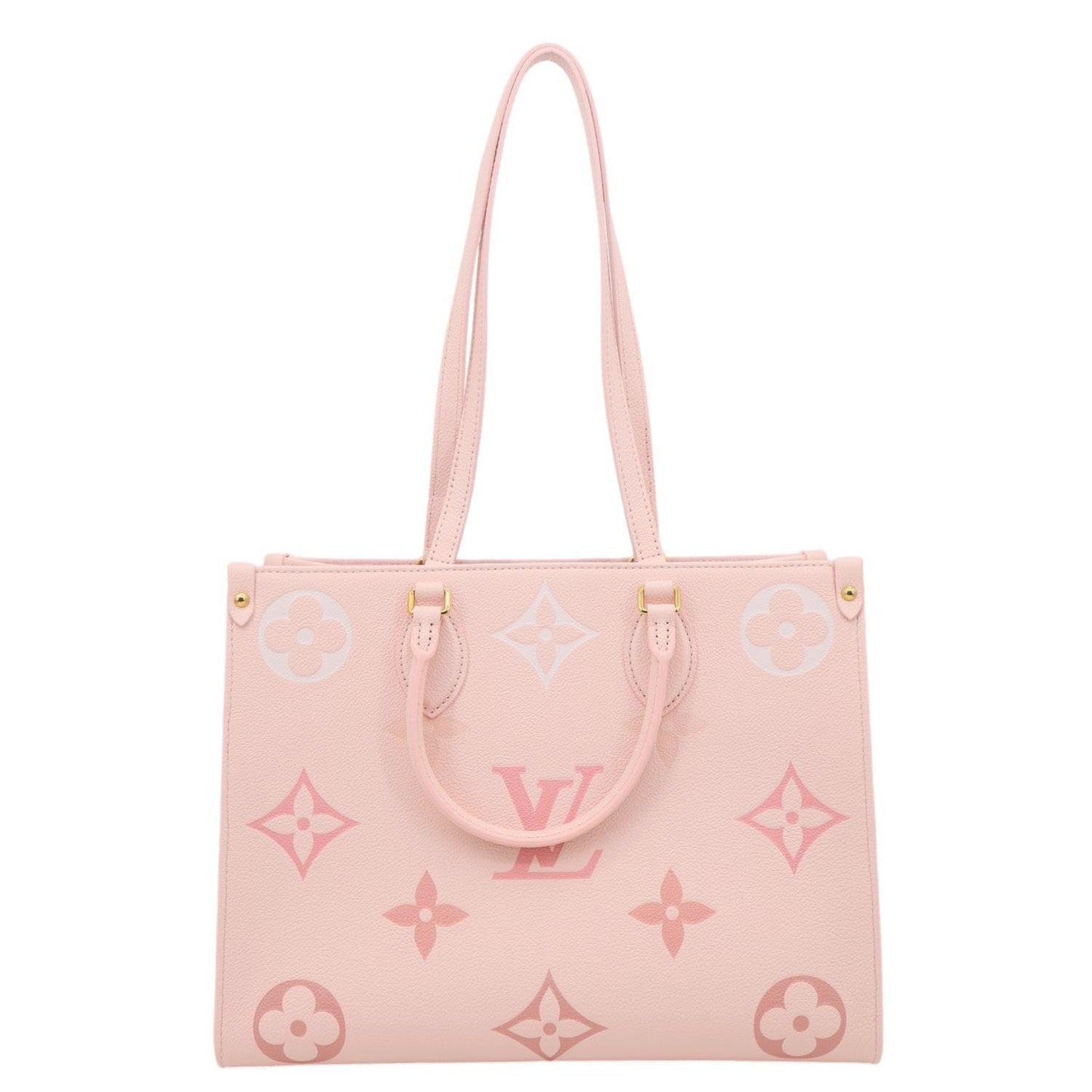 LOUIS VUITTON Onthego MM Giant Monogram Empreinte Leather Tote Bag Pink