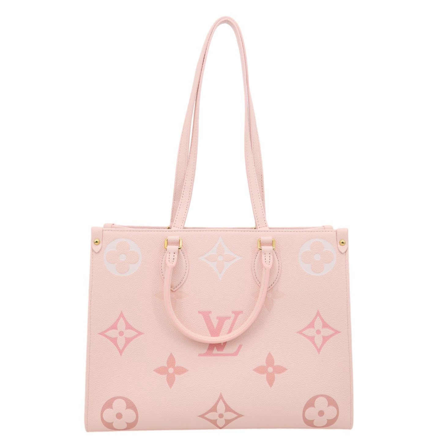 LOUIS VUITTON Onthego MM Giant Monogram Empreinte Leather Tote Bag Pink