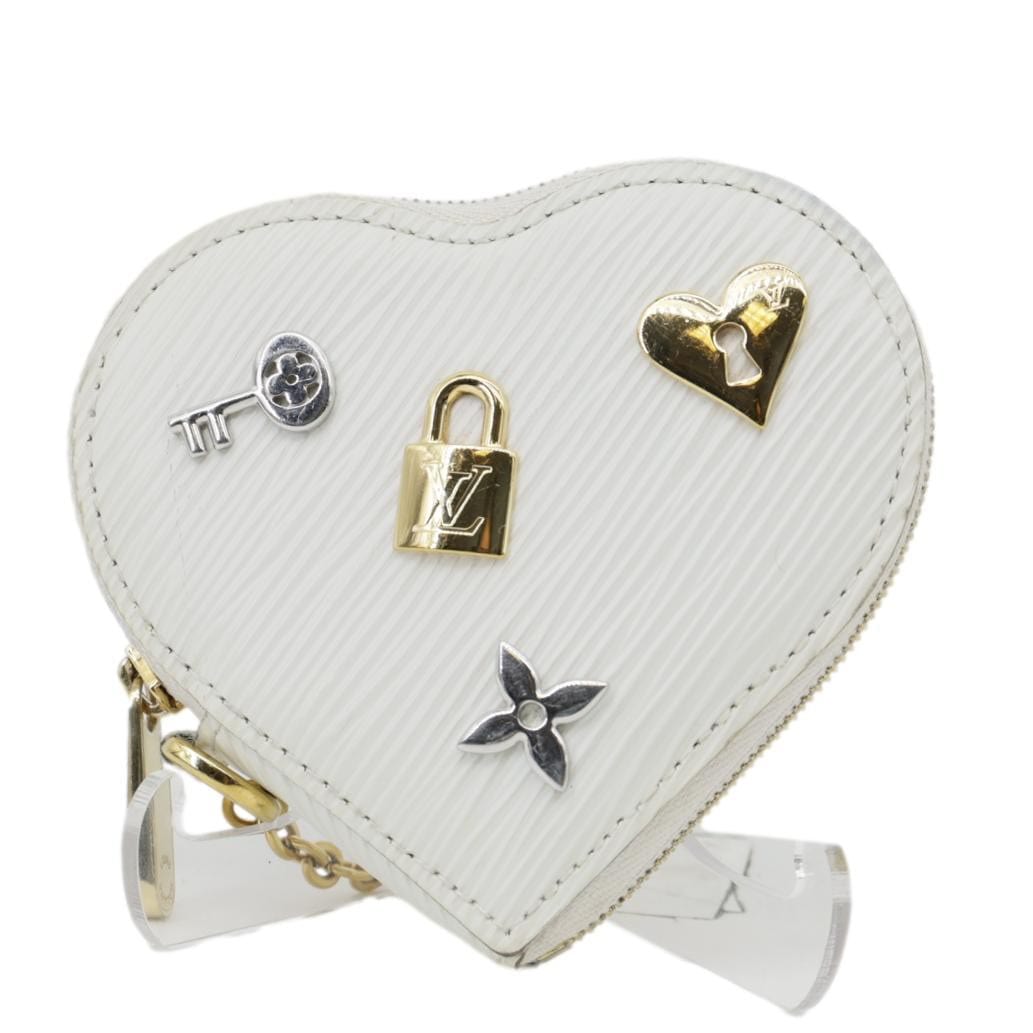 LOUIS VUITTON Love Lock Heart Epi Leather Coin Pouch White