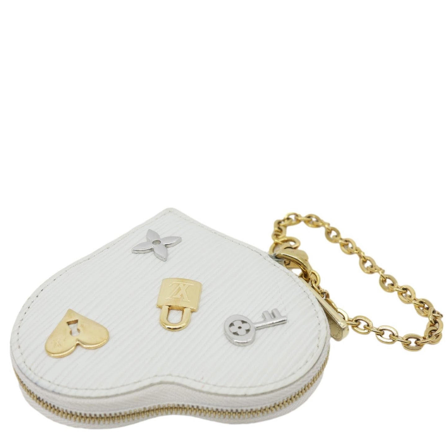 LOUIS VUITTON Love Lock Heart Epi Leather Coin Pouch White